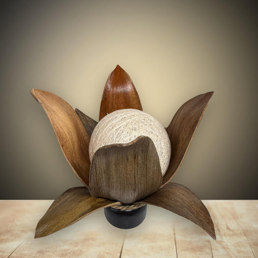 Handmade Palm Frond Lotus Table Lamp: Boho Accent Lighting