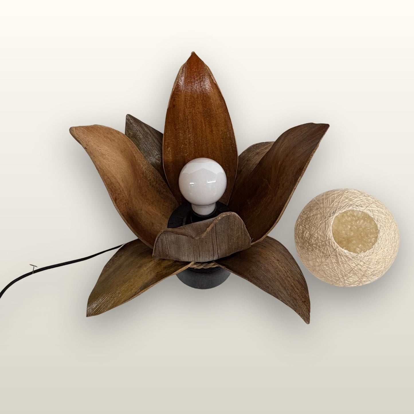 Handmade Palm Frond Lotus Table Lamp: Boho Accent Lighting