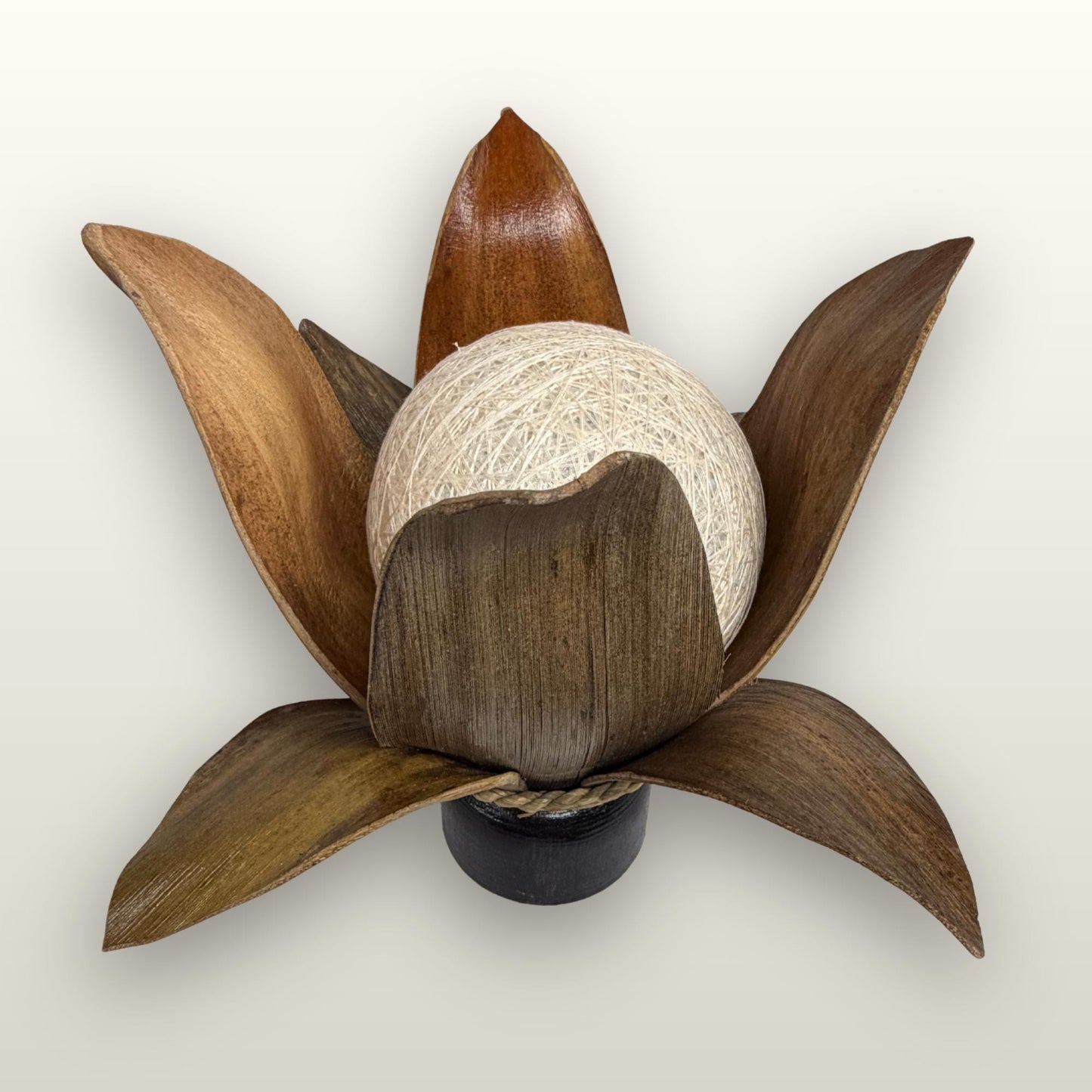 Handmade Palm Frond Lotus Table Lamp: Boho Accent Lighting