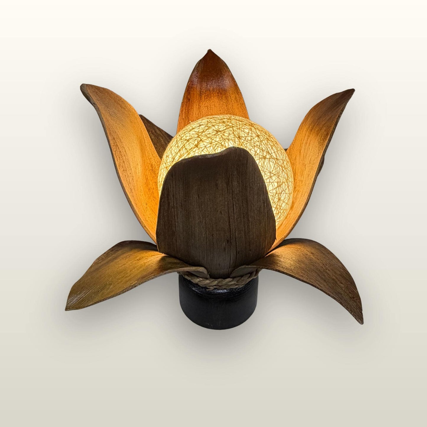 Handmade Palm Frond Lotus Table Lamp: Boho Accent Lighting