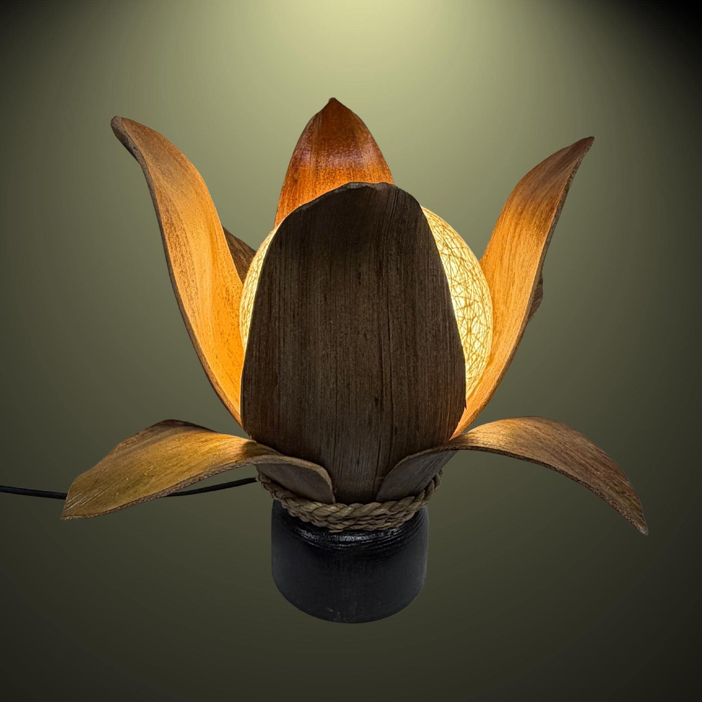 Handmade Palm Frond Lotus Table Lamp: Boho Accent Lighting