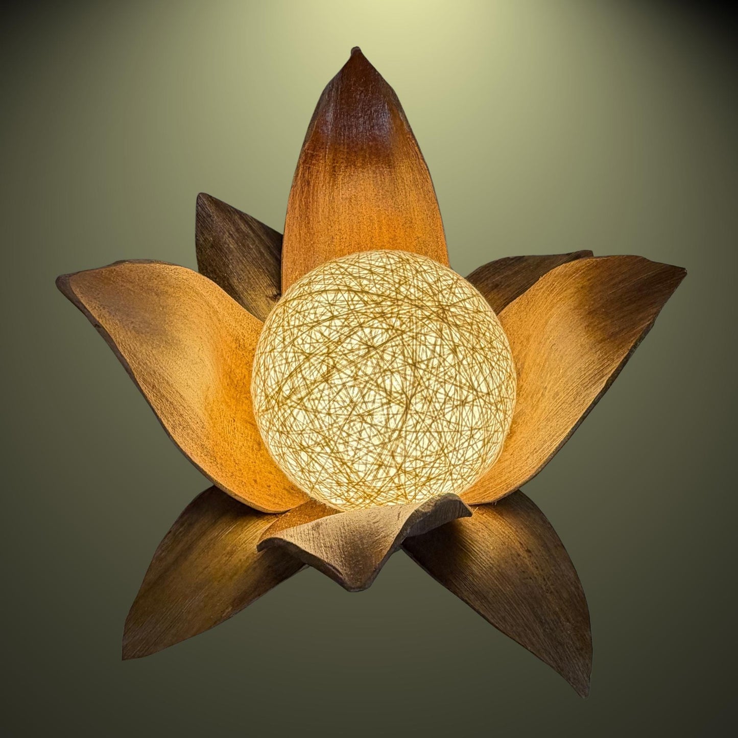 Handmade Palm Frond Lotus Table Lamp: Boho Accent Lighting