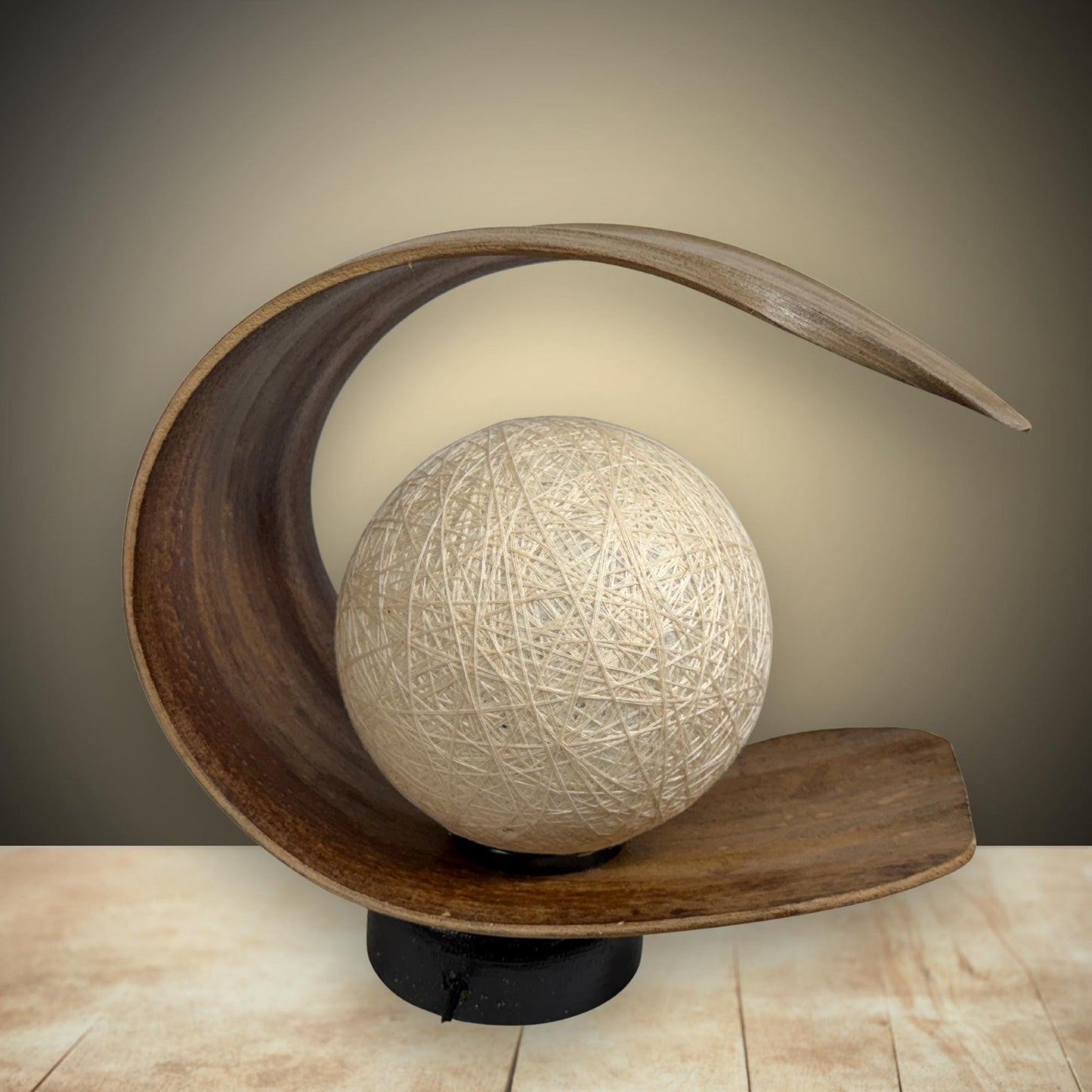 Crescent Moon Palm Frond Accent Lamp: Natural Organic Boho Decor