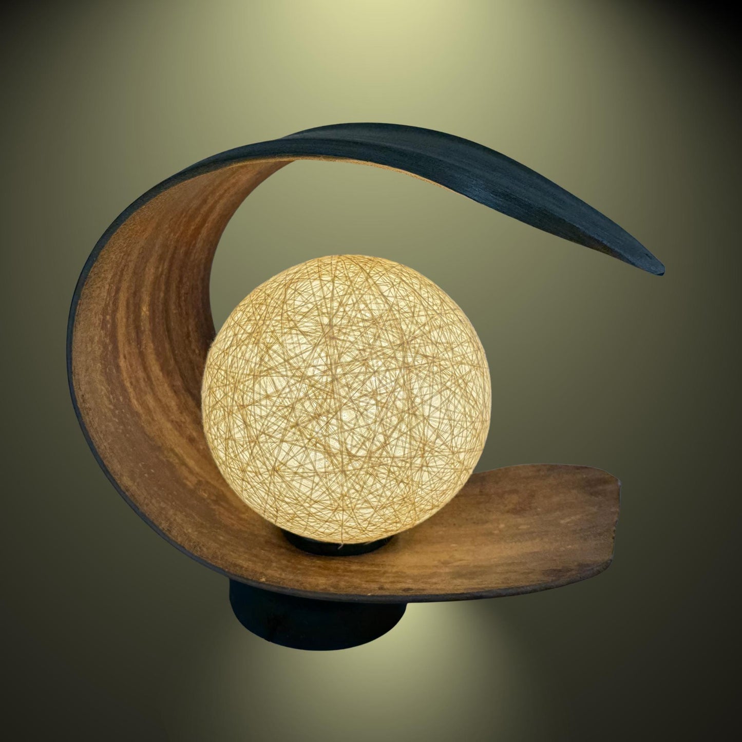Crescent Moon Palm Frond Accent Lamp: Natural Organic Boho Decor