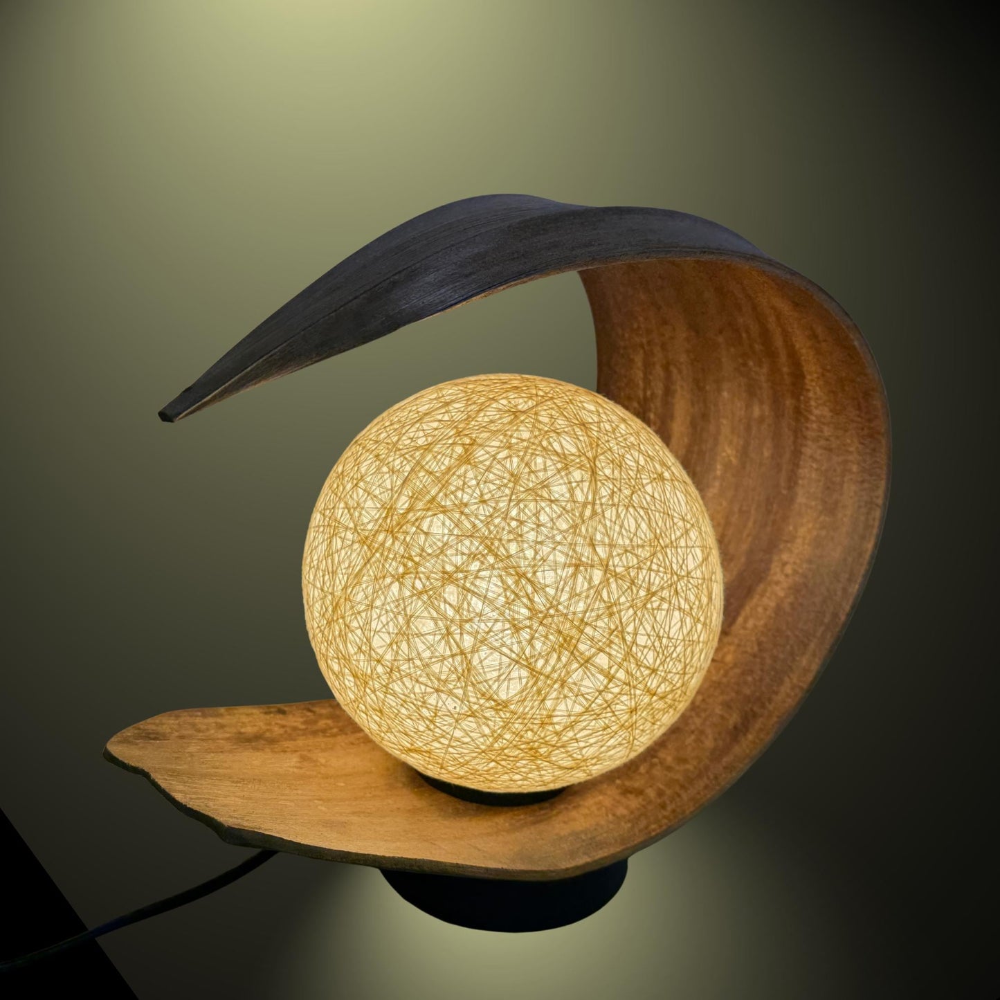 Crescent Moon Palm Frond Accent Lamp: Natural Organic Boho Decor