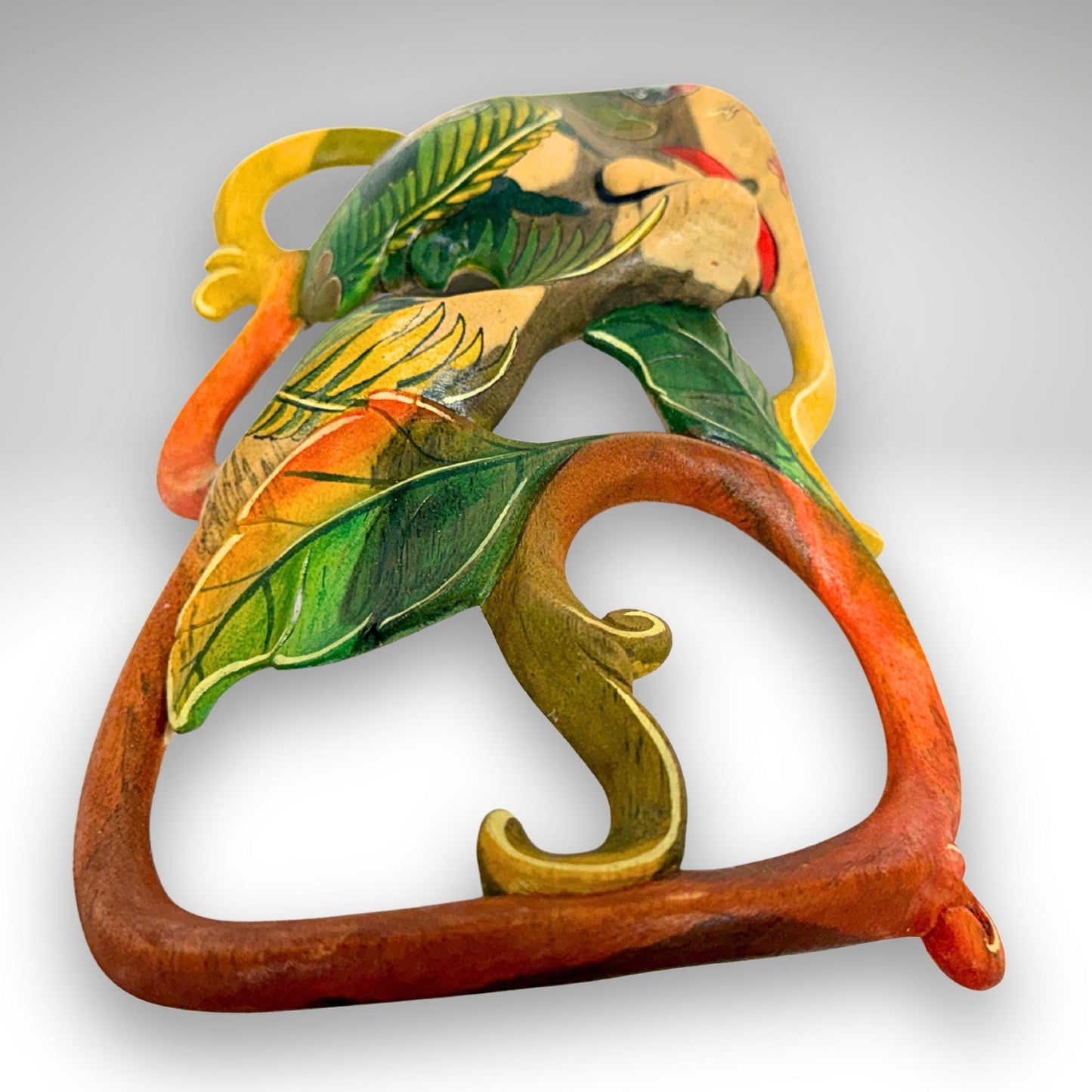 Carved Abstract Balinese Goddess Mask: Hand Painted Batuan Style Wood Carving