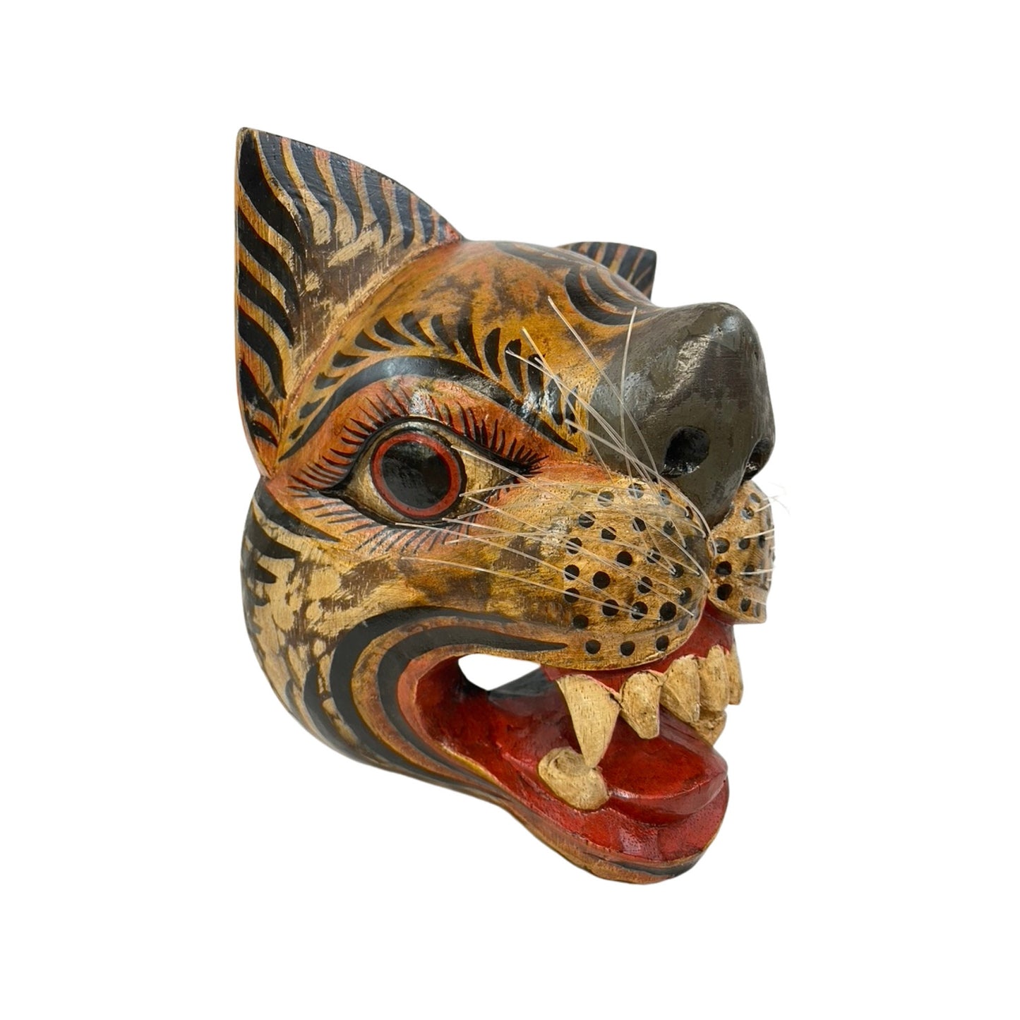 Balinese Tiger Mask: Hand Carved Wood Wall  Decor, Bali Folk Art Sculpture