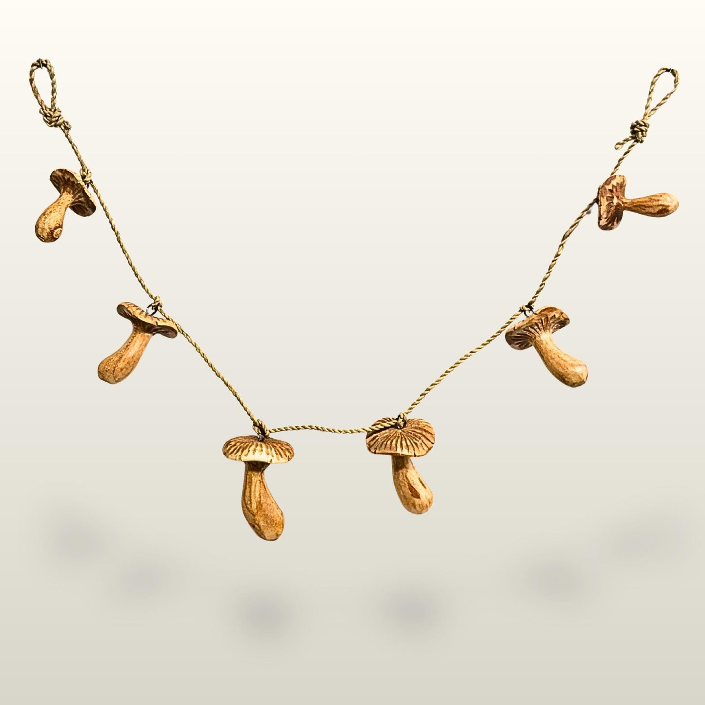 Hand Carved Forest Mushroom Garland : Balinese Fungi Wood Art Wall Decor