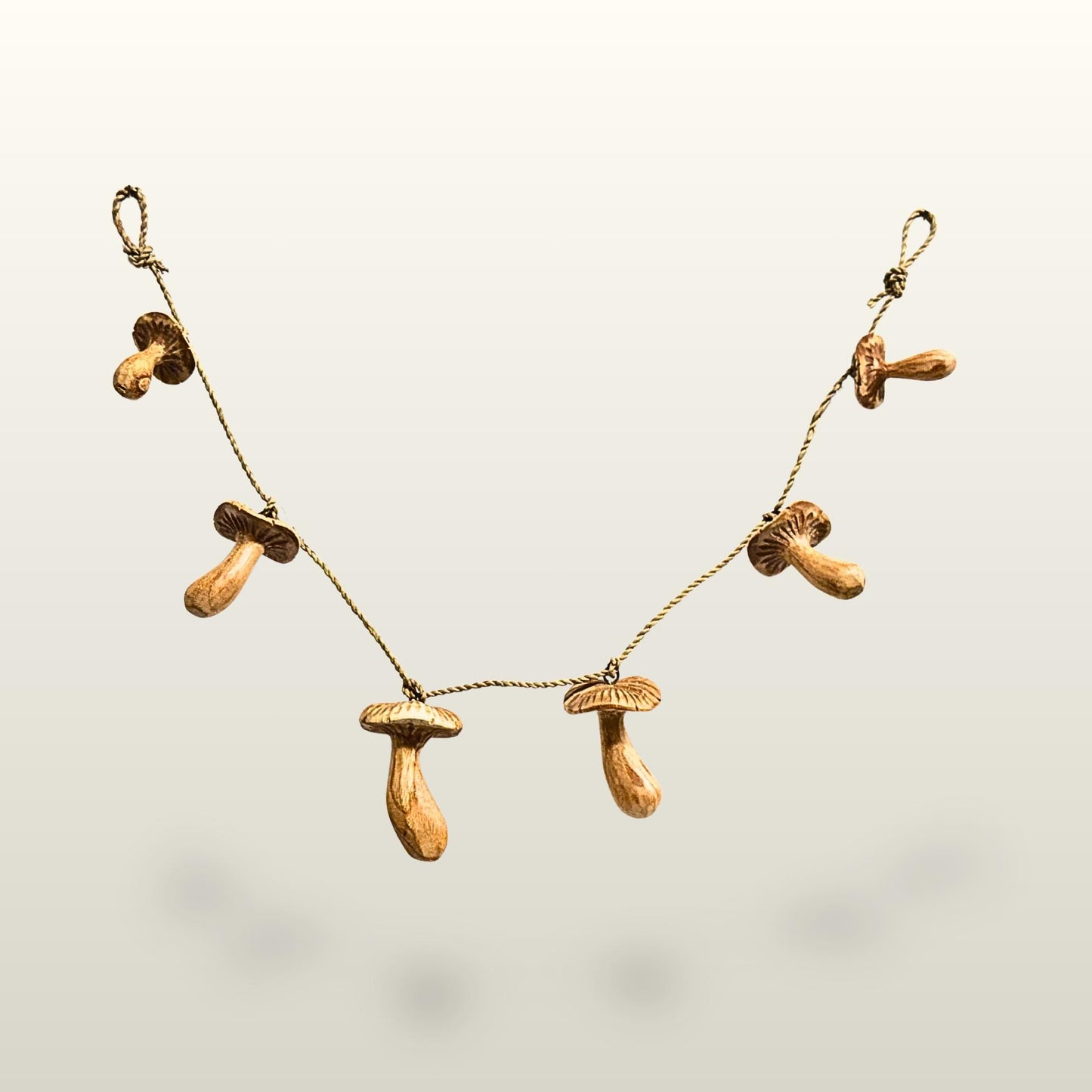 Hand Carved Forest Mushroom Garland : Balinese Fungi Wood Art Wall Decor