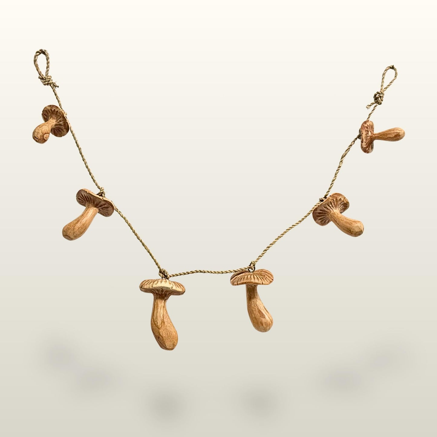 Hand Carved Forest Mushroom Garland : Balinese Fungi Wood Art Wall Decor