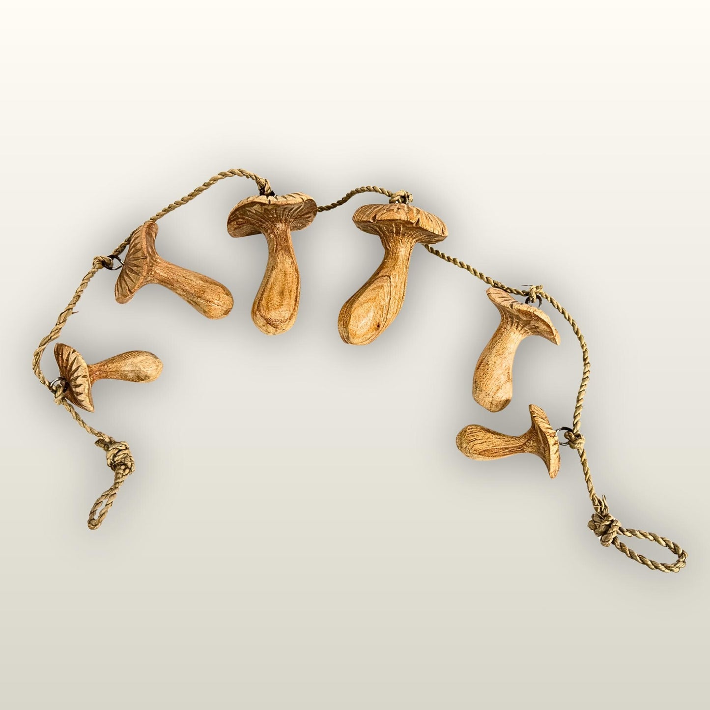 Hand Carved Forest Mushroom Garland : Balinese Fungi Wood Art Wall Decor