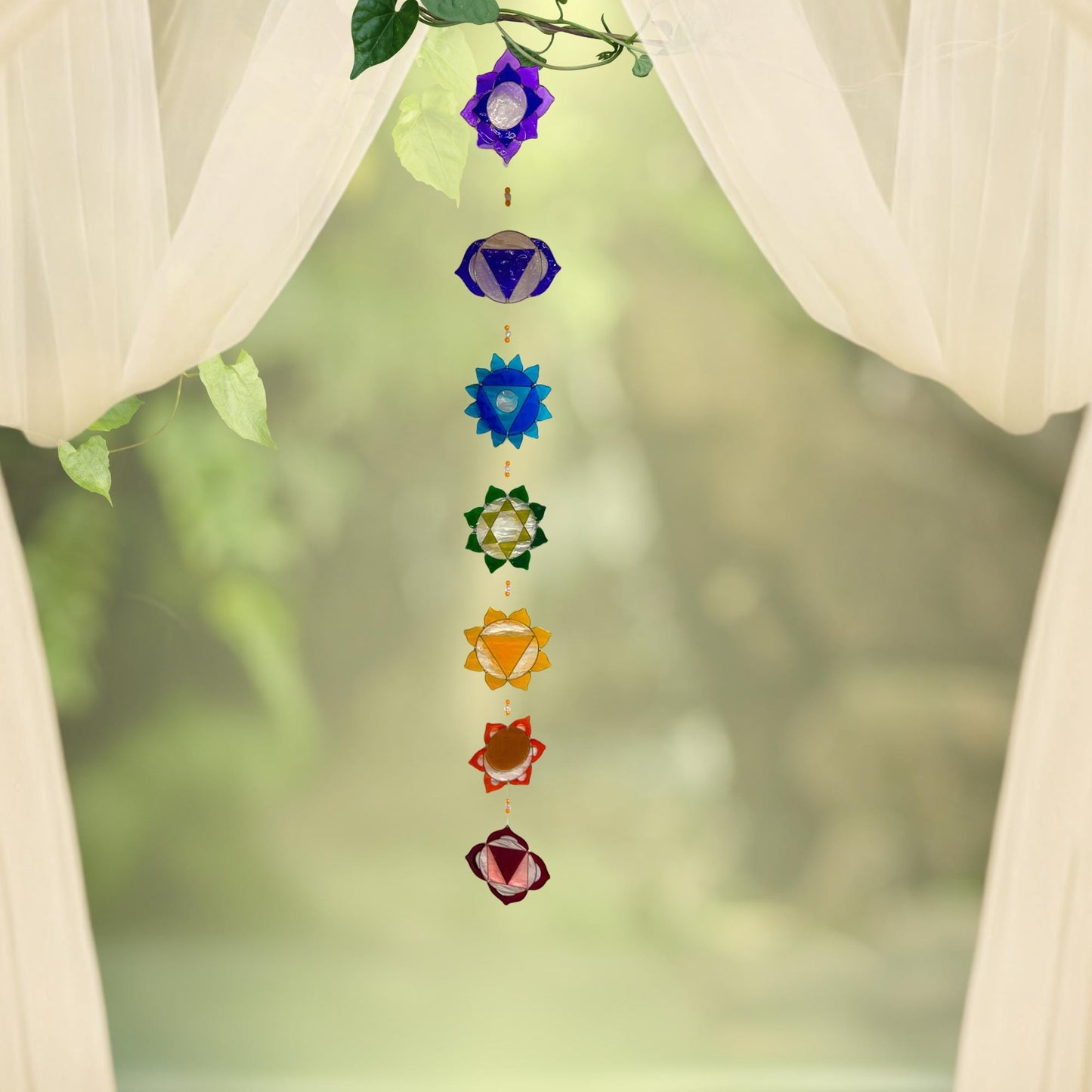 Rainbow Chakra Sun Catcher Hanging Mobile : The Sacred Lotus Mandalas of the Seven Chakras