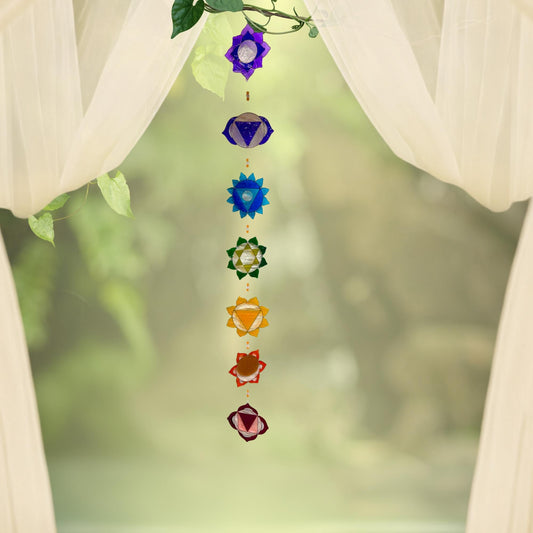 Rainbow Chakra Sun Catcher Hanging Mobile : The Sacred Lotus Mandalas of the Seven Chakras - Acadia World Traders