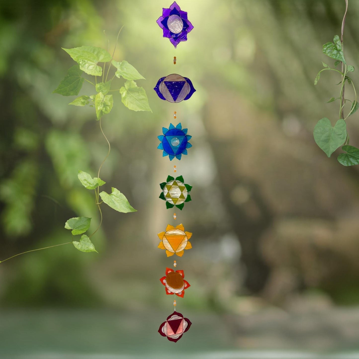 Rainbow Chakra Sun Catcher Hanging Mobile : The Sacred Lotus Mandalas of the Seven Chakras