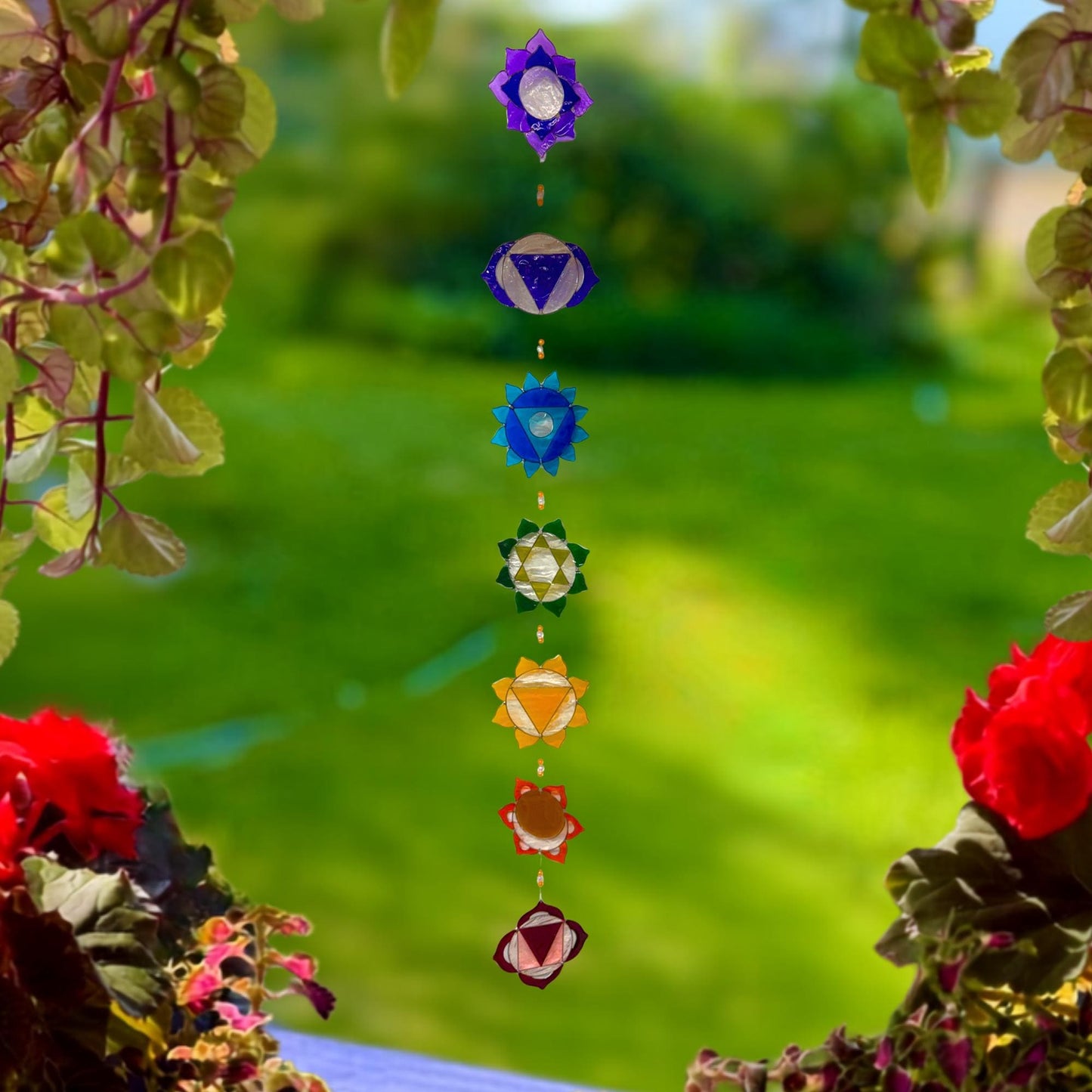 Rainbow Chakra Sun Catcher Hanging Mobile : The Sacred Lotus Mandalas of the Seven Chakras