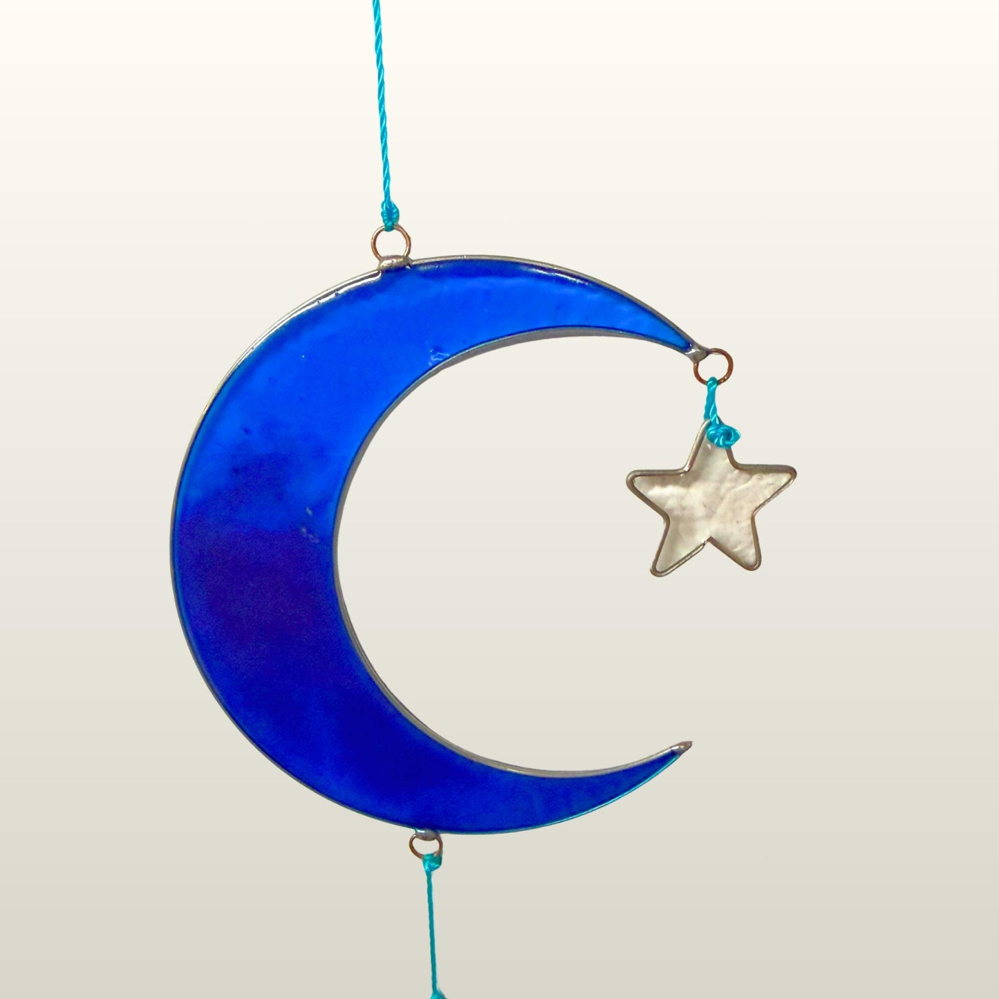 Celestial Moon & Stars  Sun Catcher Hanging Mobile : Whimsical Blue Crescent Moon decor