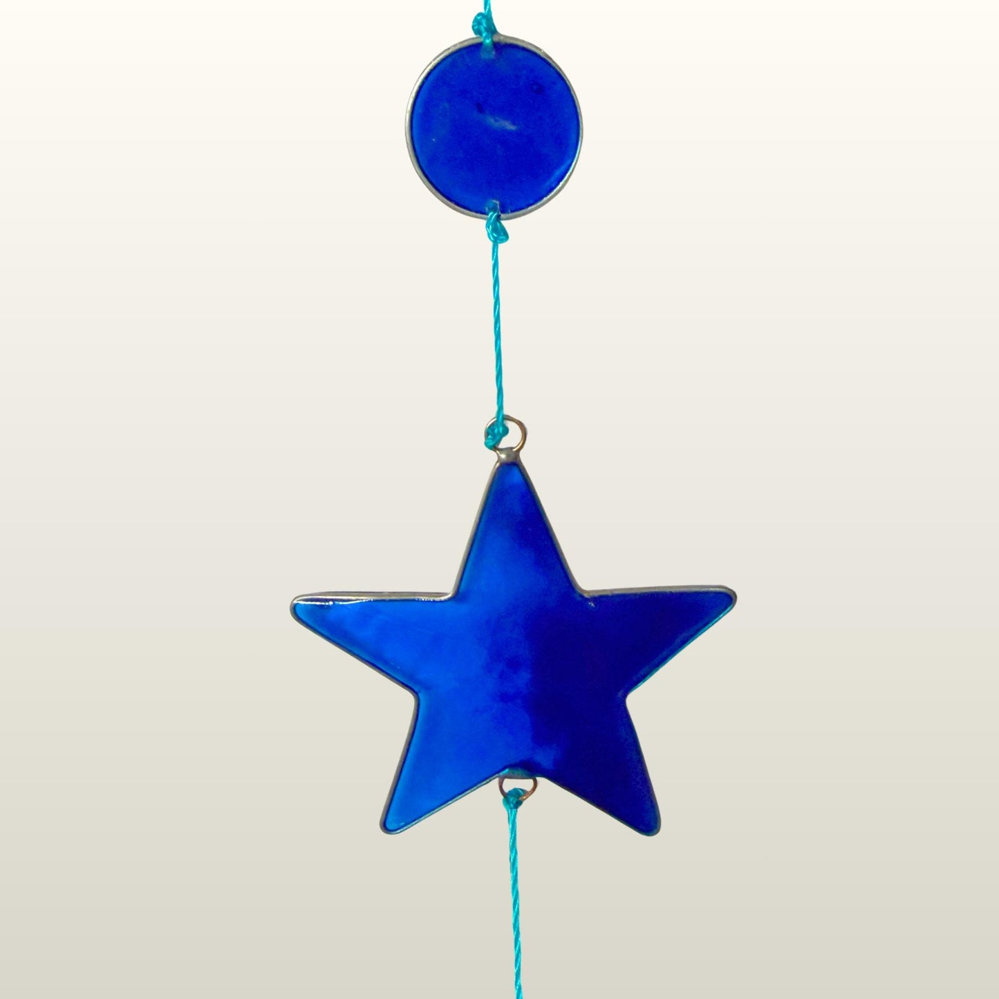 Celestial Moon & Stars  Sun Catcher Hanging Mobile : Whimsical Blue Crescent Moon decor