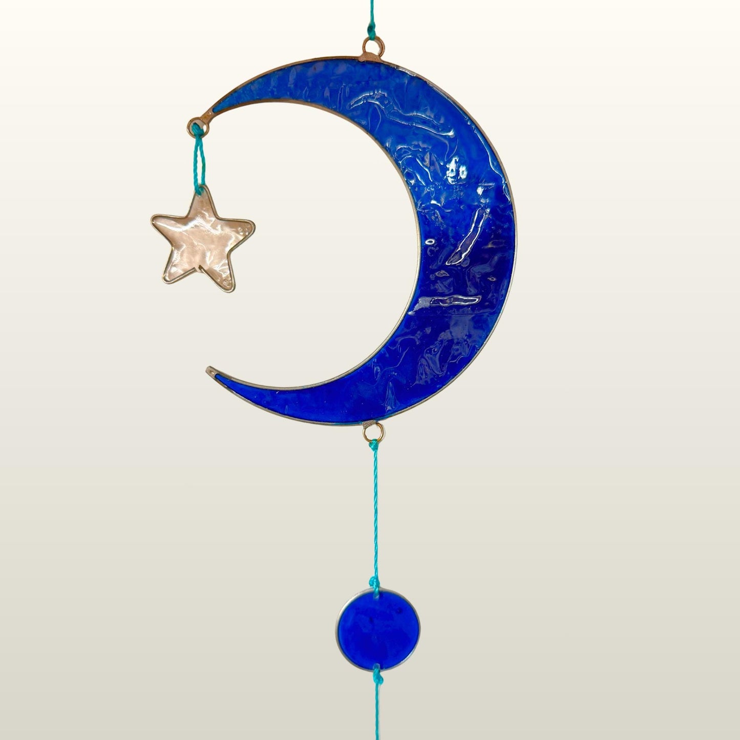 Celestial Moon & Stars  Sun Catcher Hanging Mobile : Whimsical Blue Crescent Moon decor