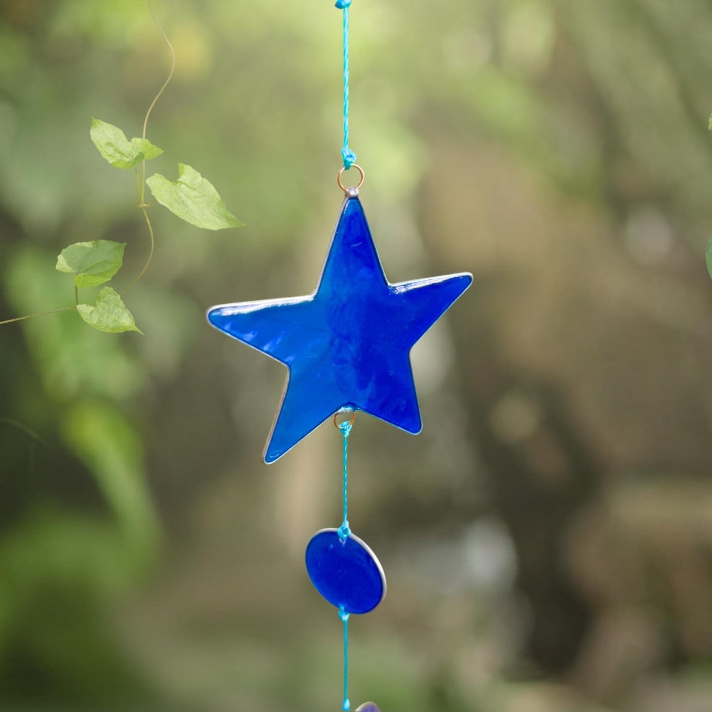 Celestial Moon & Stars  Sun Catcher Hanging Mobile : Whimsical Blue Crescent Moon decor