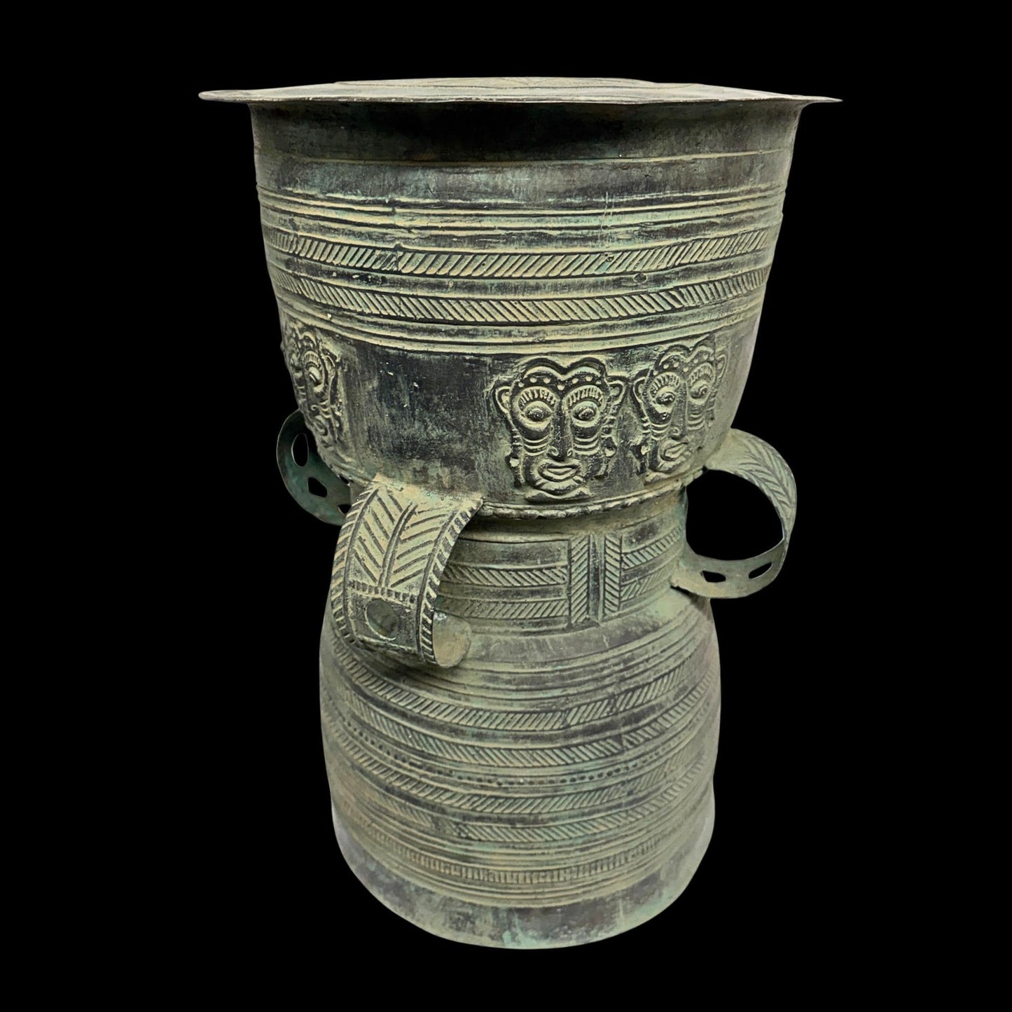 Vintage Balinese Bronze Rain Drum:  Garden Sculpture Side Table Indonesian Ethnographic Art