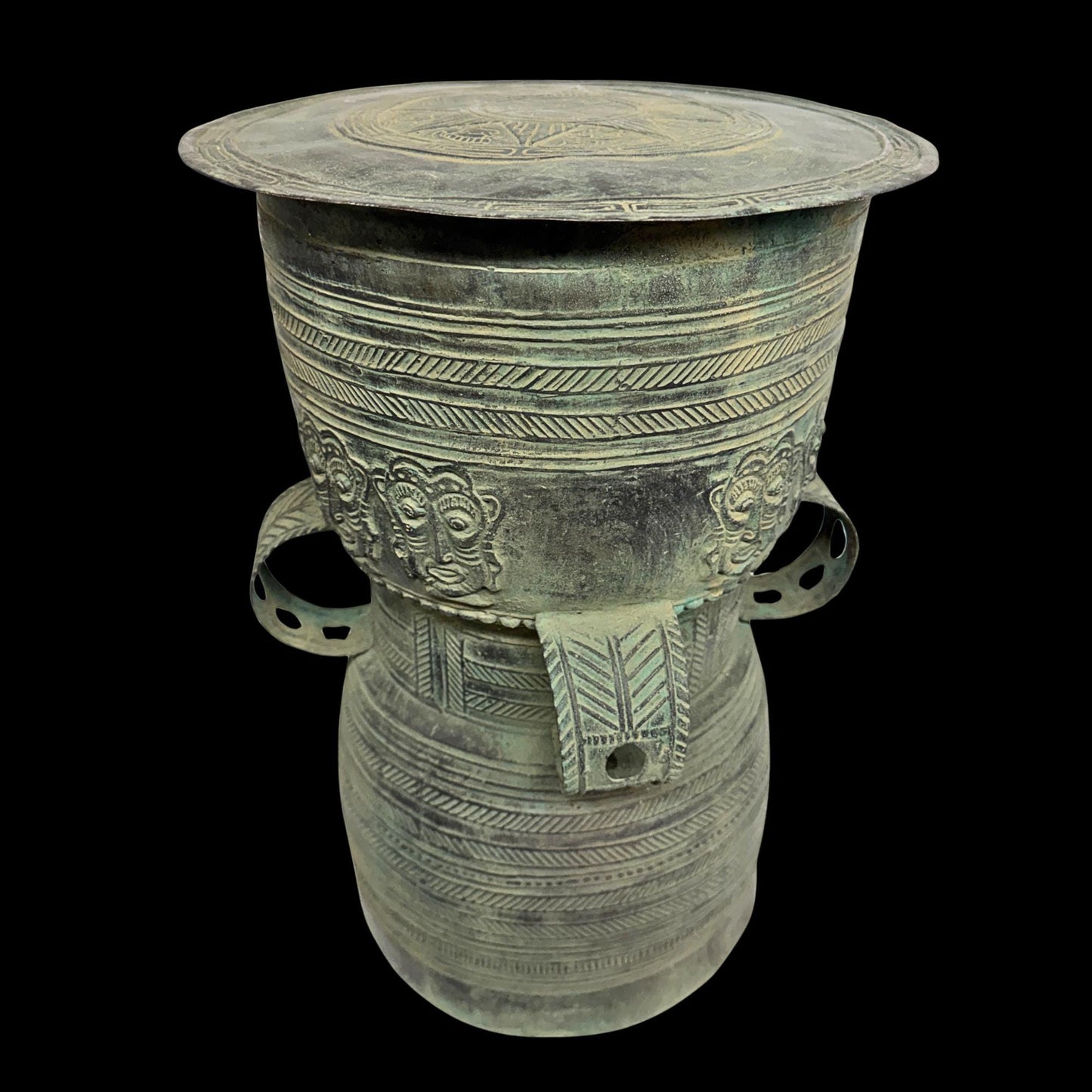 Vintage Balinese Bronze Rain Drum:  Garden Sculpture Side Table Indonesian Ethnographic Art