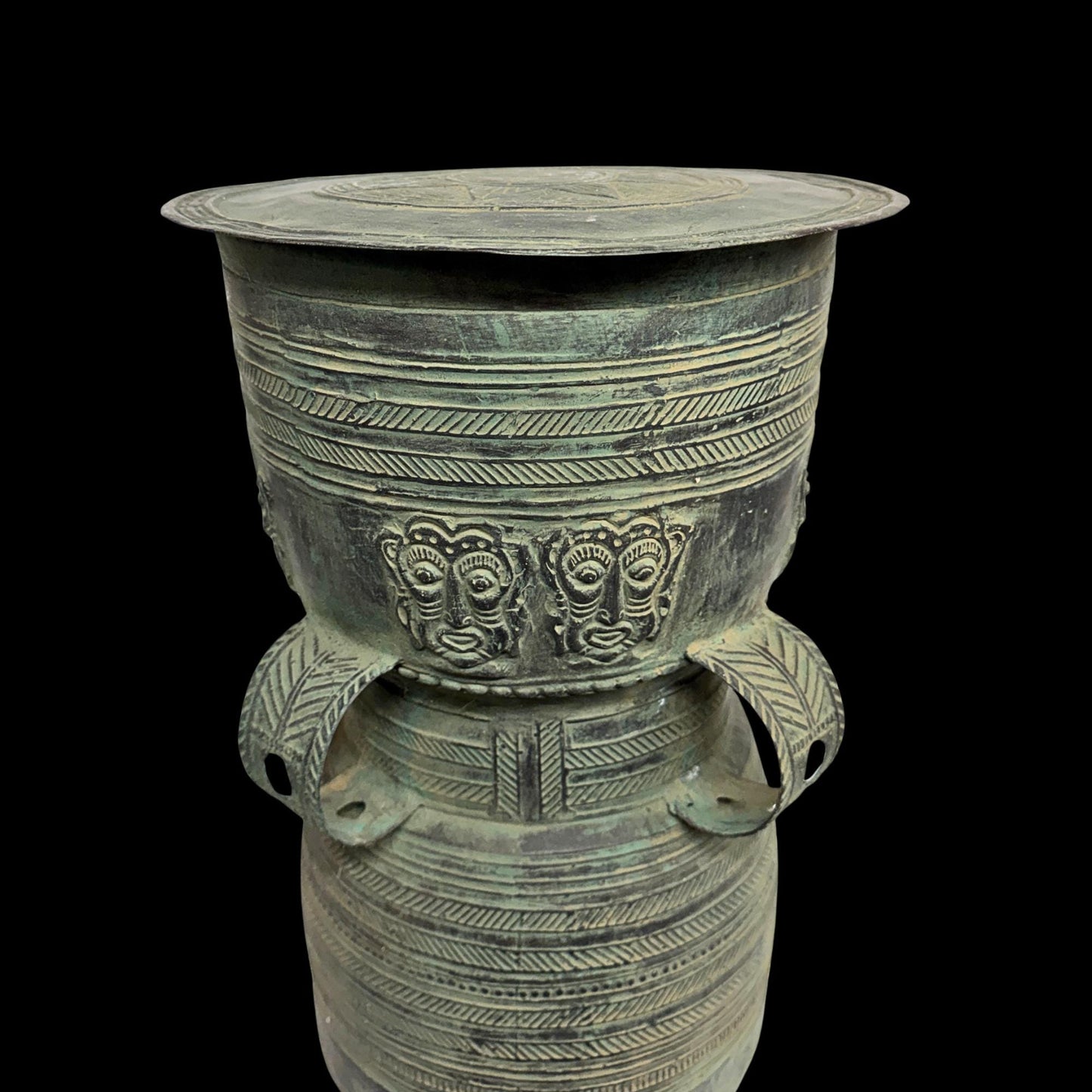Vintage Balinese Bronze Rain Drum:  Garden Sculpture Side Table Indonesian Ethnographic Art