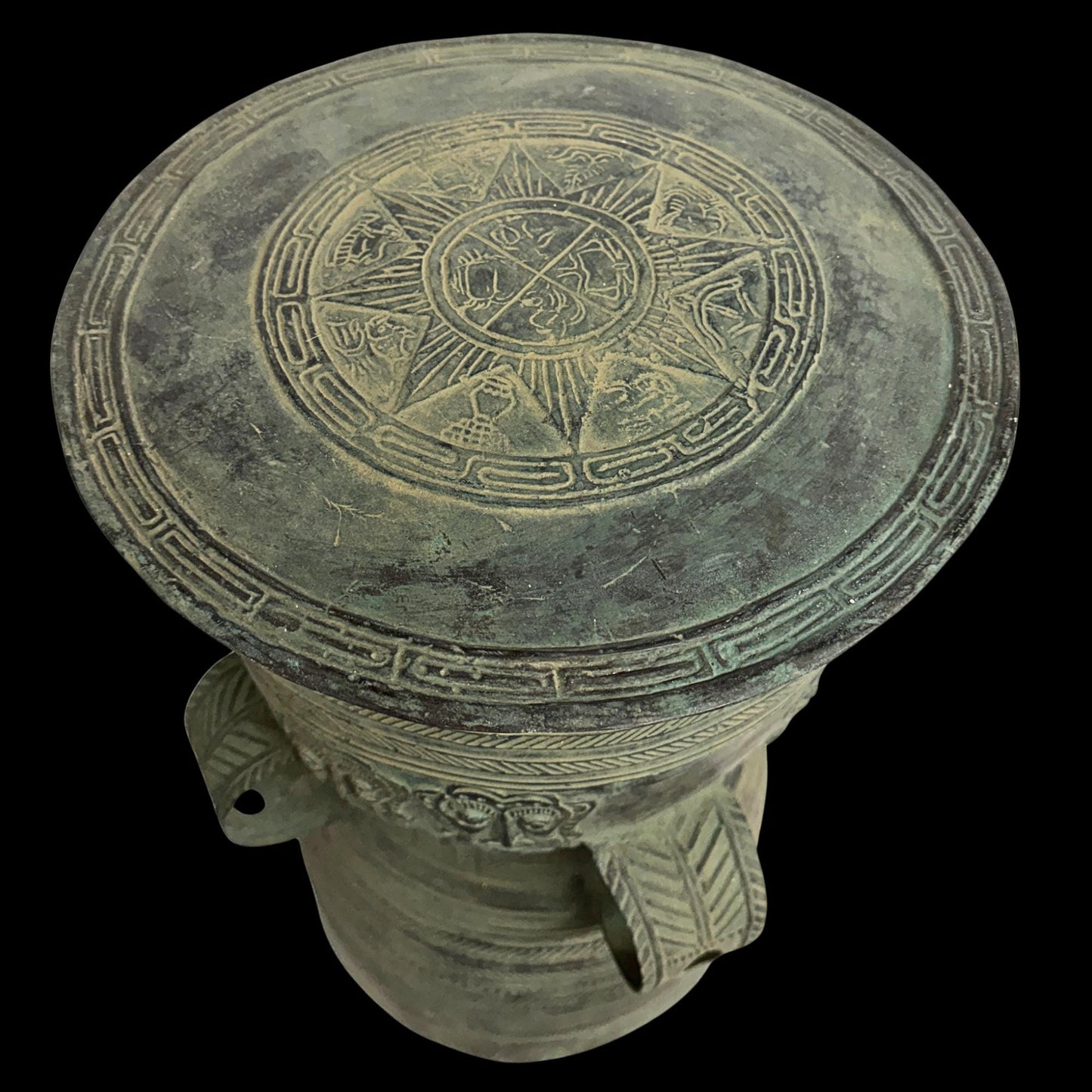 Vintage Balinese Bronze Rain Drum:  Garden Sculpture Side Table Indonesian Ethnographic Art
