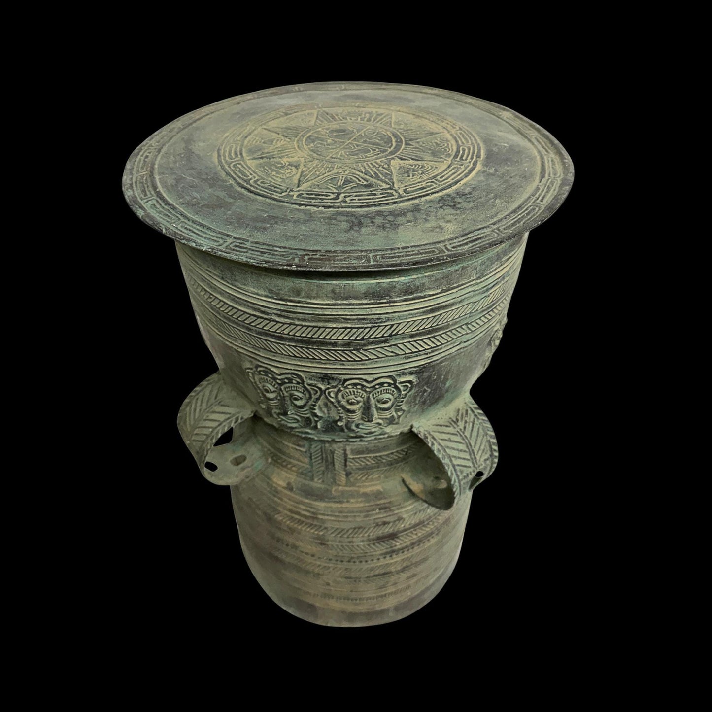 Vintage Balinese Bronze Rain Drum:  Garden Sculpture Side Table Indonesian Ethnographic Art