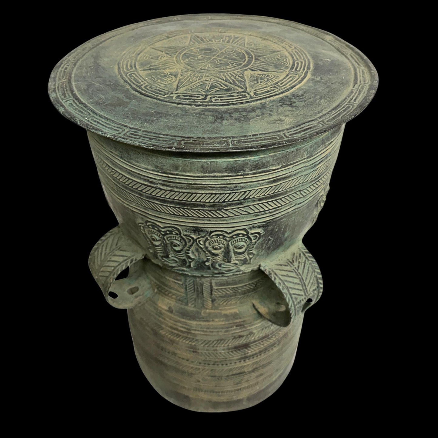 Vintage Balinese Bronze Rain Drum:  Garden Sculpture Side Table Indonesian Ethnographic Art