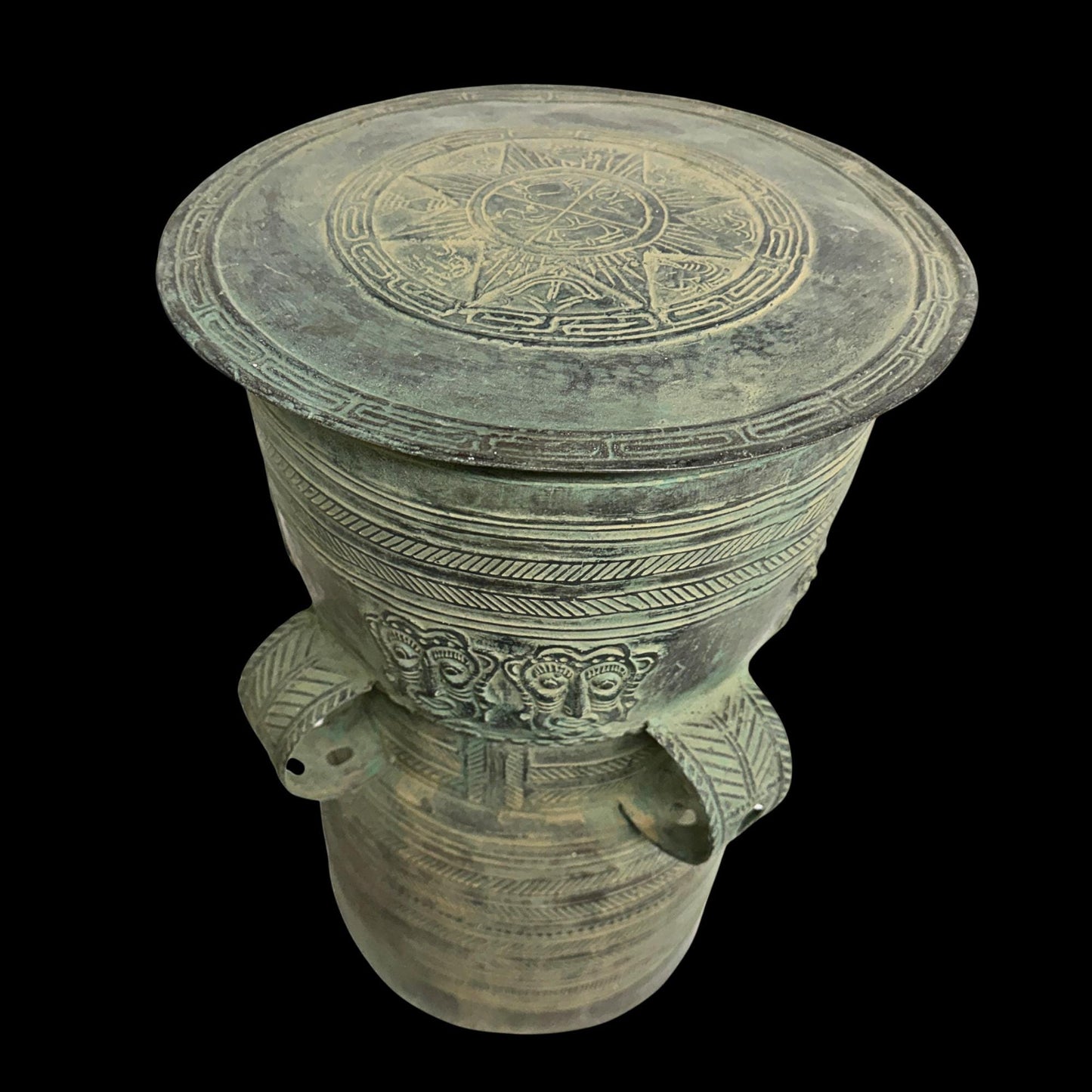 Vintage Balinese Bronze Rain Drum:  Garden Sculpture Side Table Indonesian Ethnographic Art