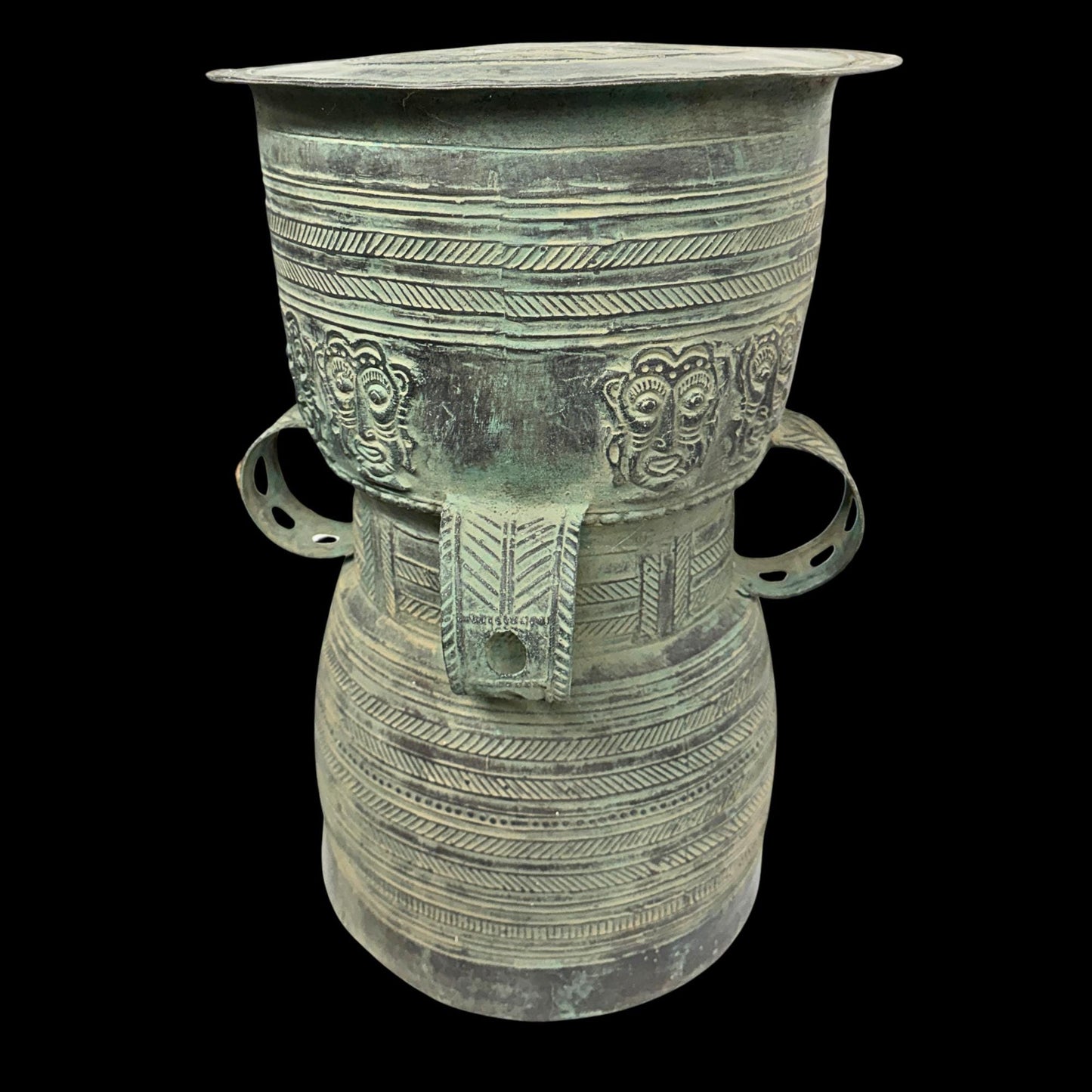 Vintage Balinese Bronze Rain Drum:  Garden Sculpture Side Table Indonesian Ethnographic Art