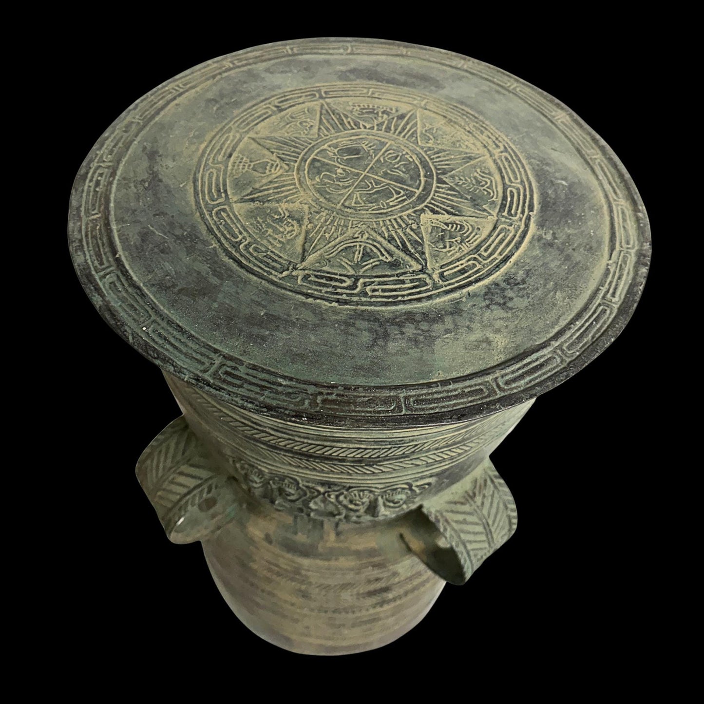 Vintage Balinese Bronze Rain Drum:  Garden Sculpture Side Table Indonesian Ethnographic Art