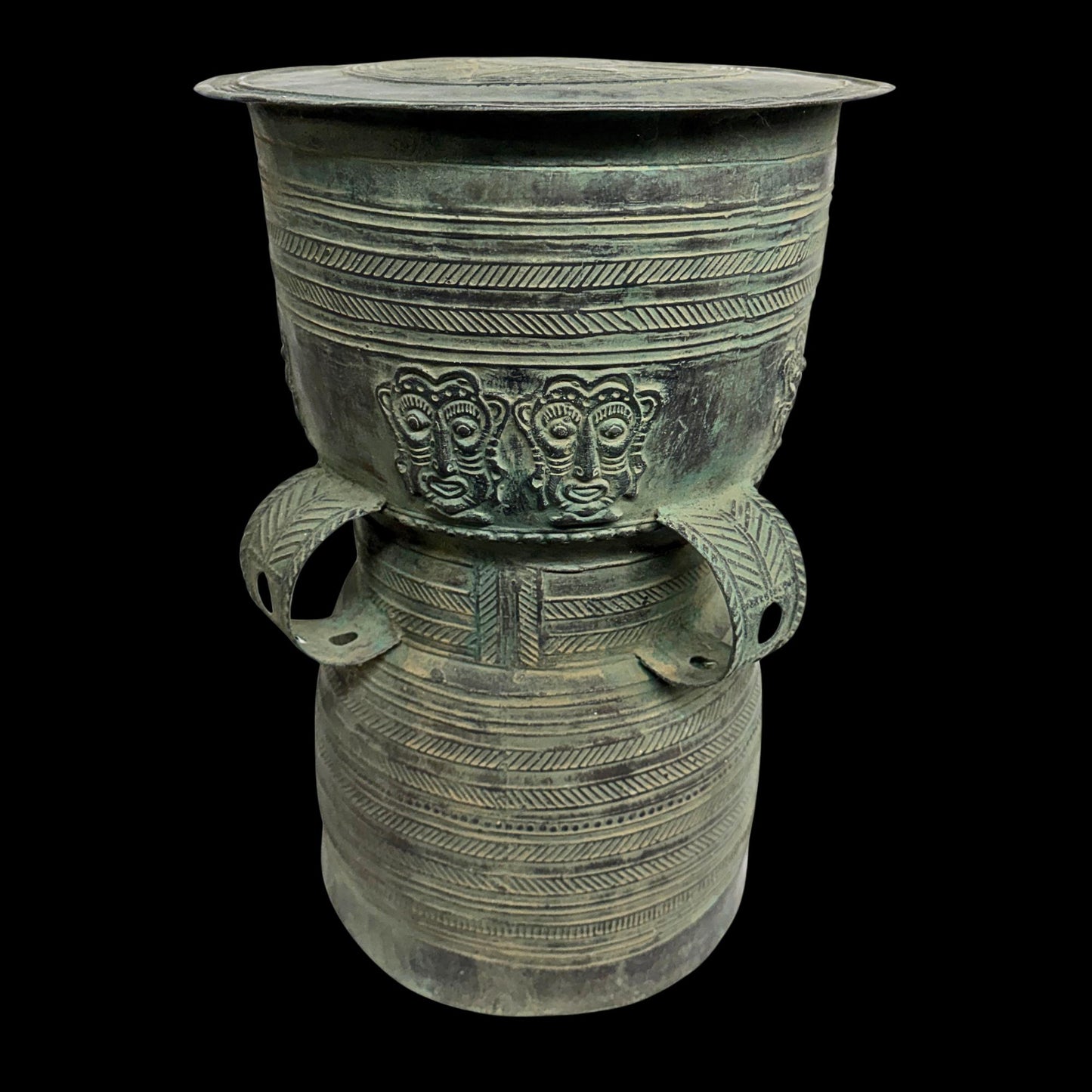 Vintage Balinese Bronze Rain Drum:  Garden Sculpture Side Table Indonesian Ethnographic Art