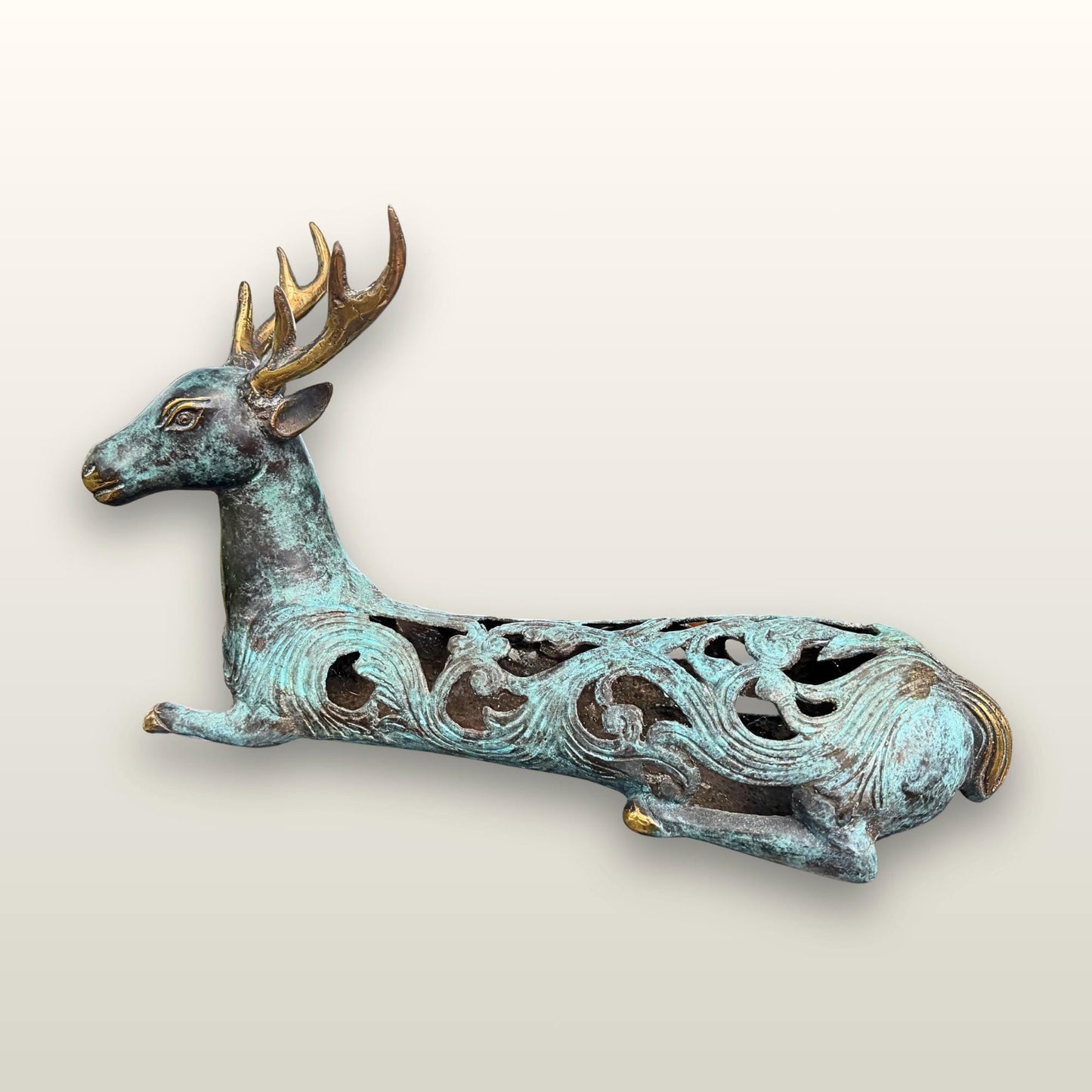 Stylized Bronze Deer Stag Sculpture - Balinese Art lost wax Cast Statue