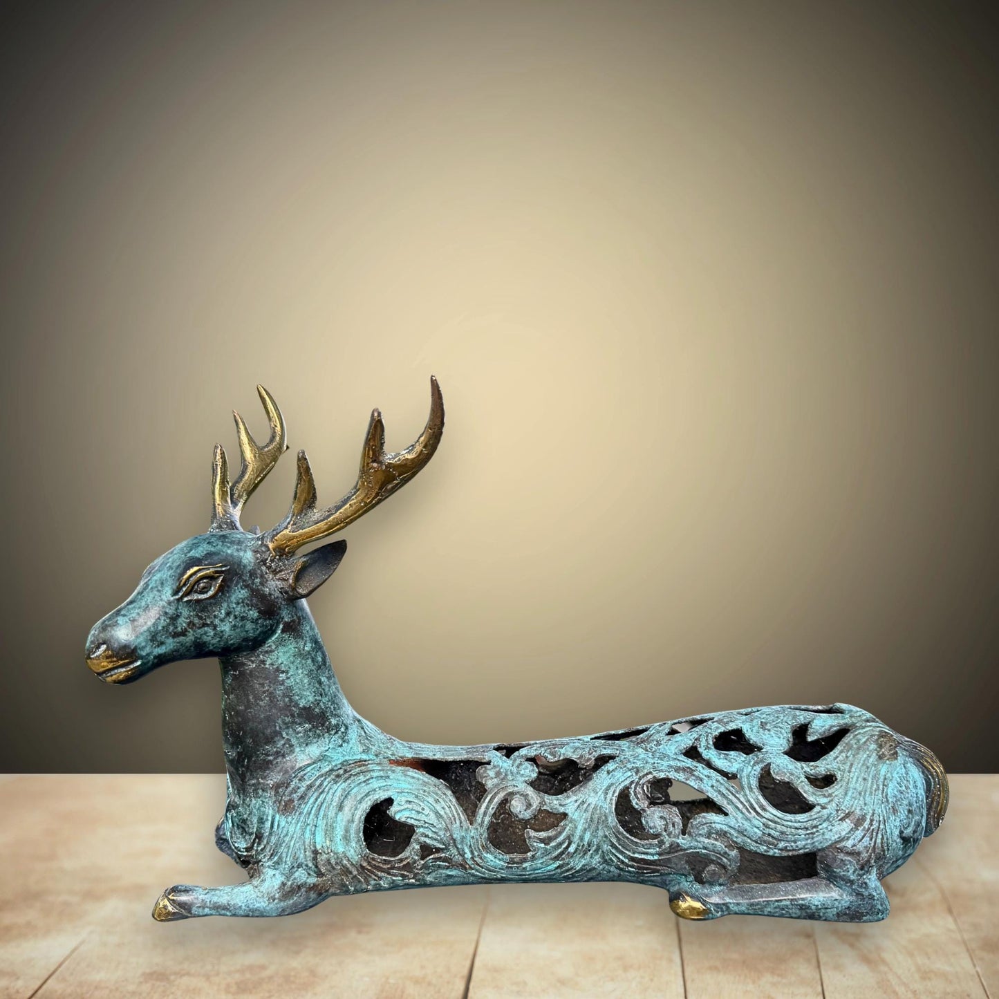 Stylized Bronze Deer Stag Sculpture - Balinese Art lost wax Cast Statue