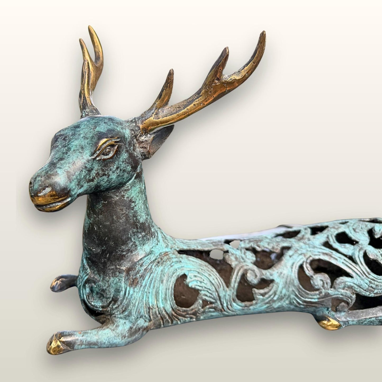 Stylized Bronze Deer Stag Sculpture - Balinese Art lost wax Cast Statue