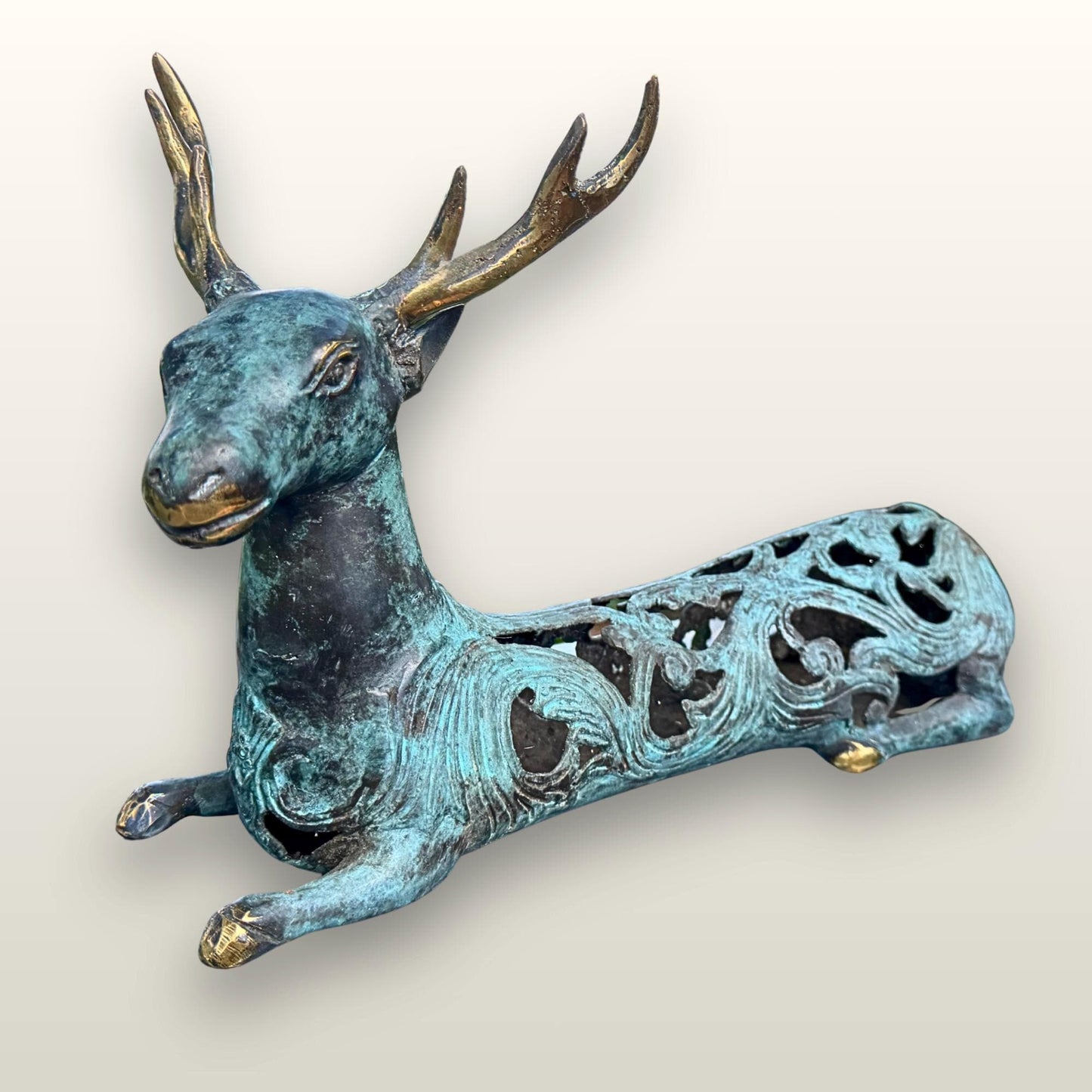 Stylized Bronze Deer Stag Sculpture - Balinese Art lost wax Cast Statue