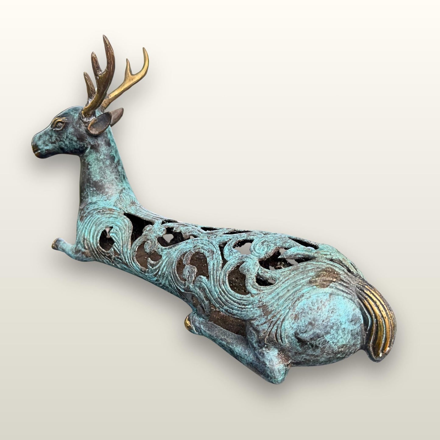 Stylized Bronze Deer Stag Sculpture - Balinese Art lost wax Cast Statue