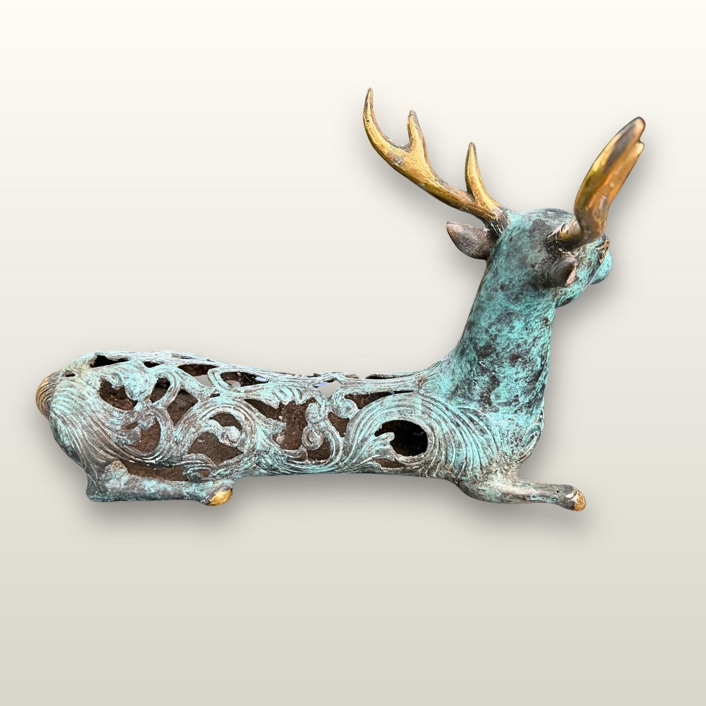 Stylized Bronze Deer Stag Sculpture - Balinese Art lost wax Cast Statue
