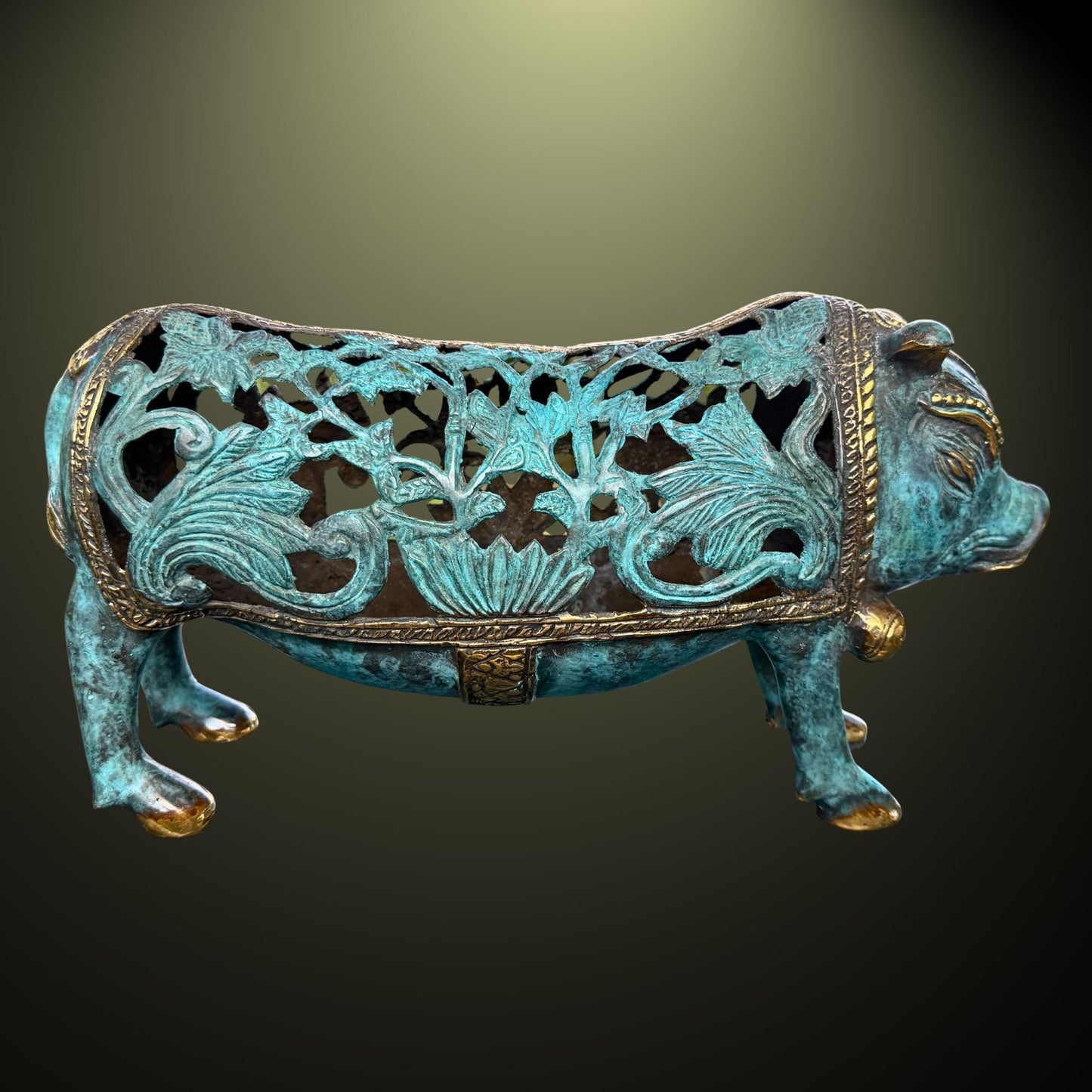 Stylized Bronze Pig Sculpture - Balinese Art lost wax Cast Statue