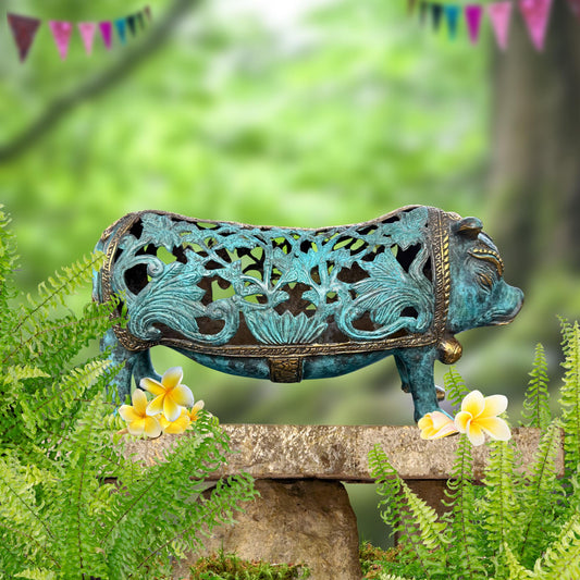 Stylized Bronze Pig Sculpture - Balinese Art lost wax Cast Statue - Acadia World Traders