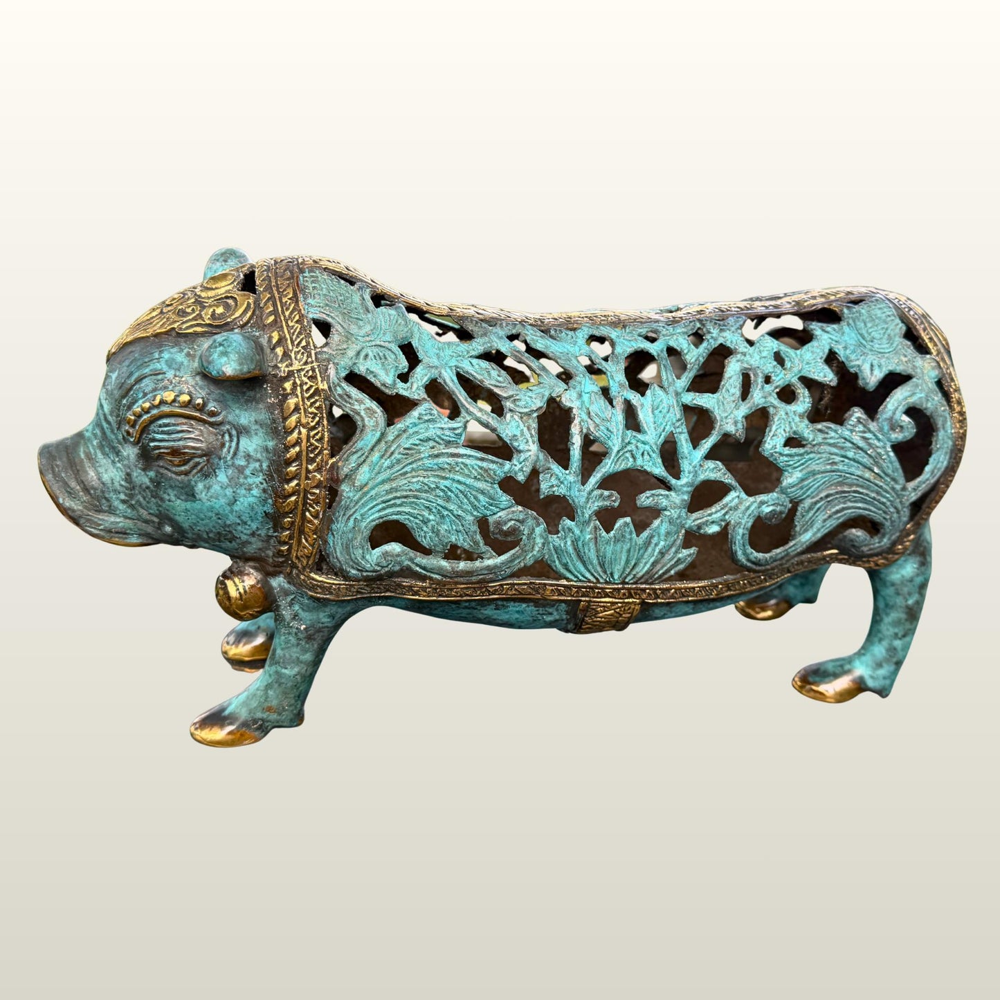 Stylized Bronze Pig Sculpture - Balinese Art lost wax Cast Statue