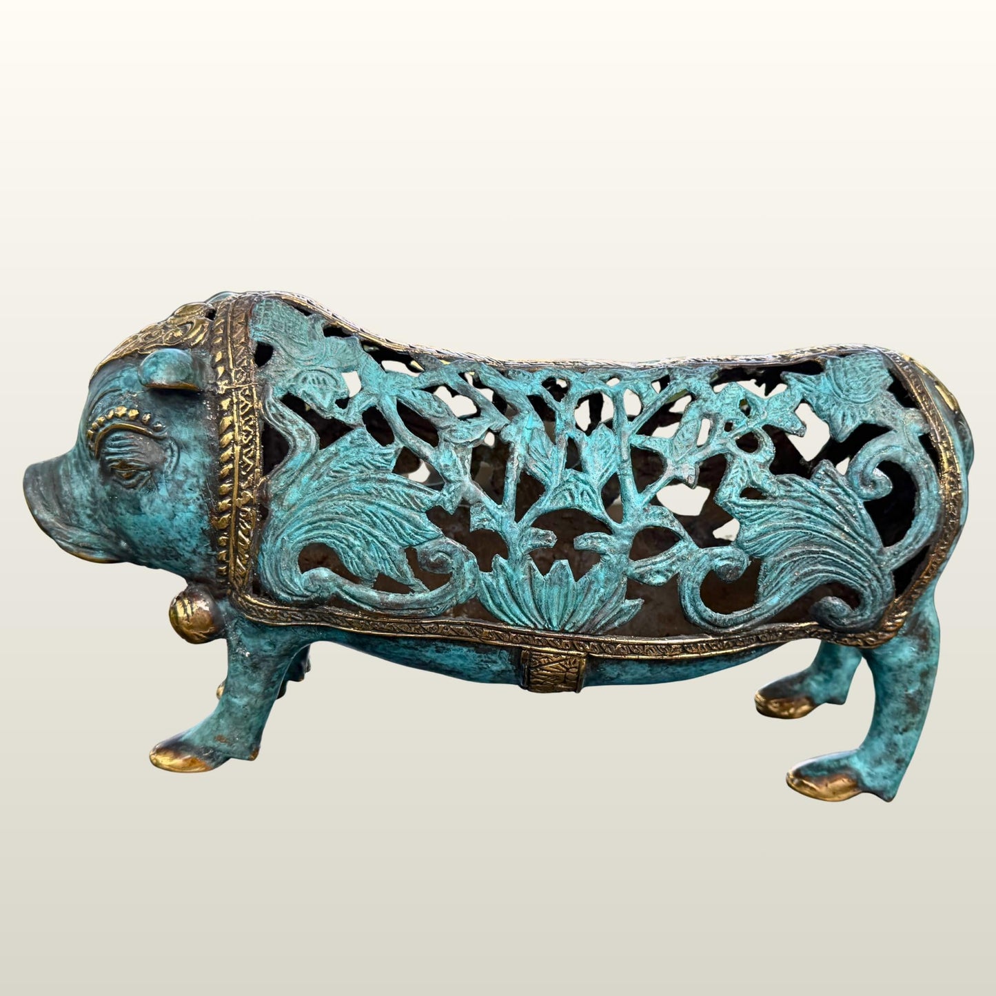 Stylized Bronze Pig Sculpture - Balinese Art lost wax Cast Statue