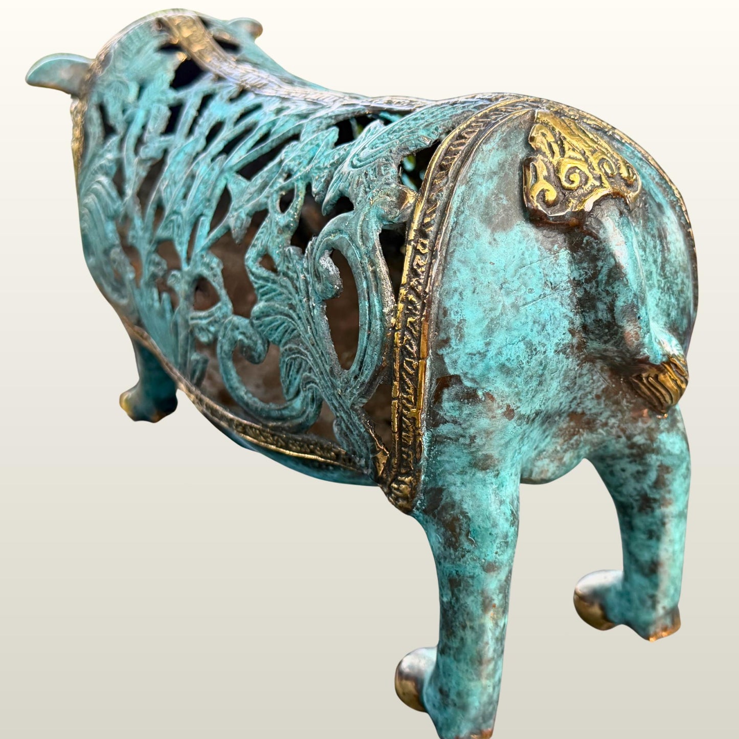 Stylized Bronze Pig Sculpture - Balinese Art lost wax Cast Statue