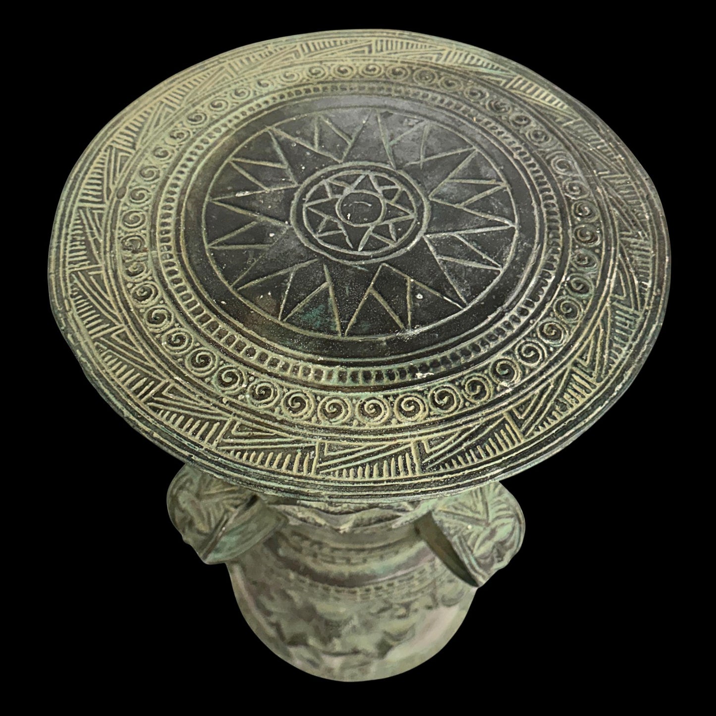 Vintage Balinese Bronze Rain Drum Side Table: Indonesian Art