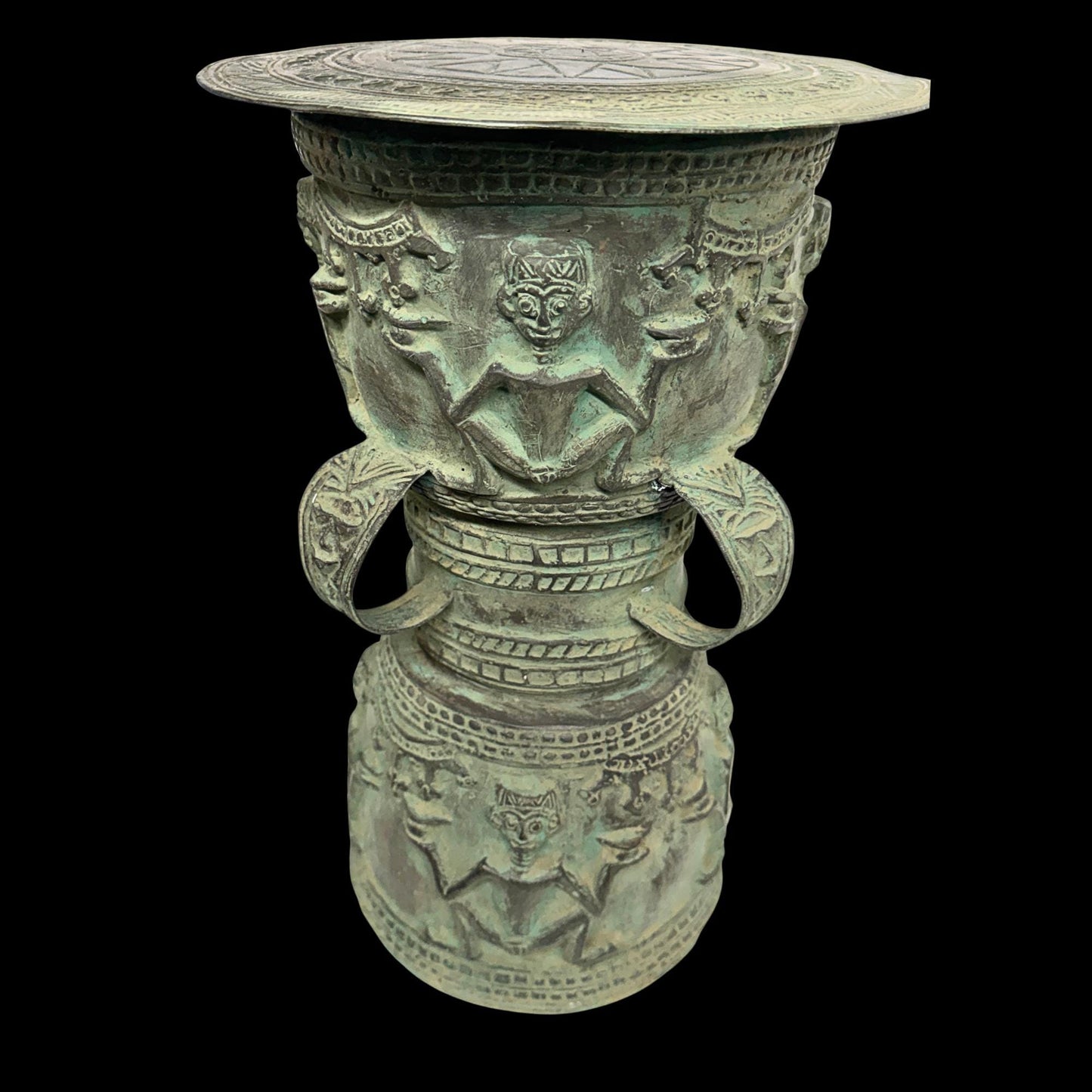 Vintage Balinese Bronze Rain Drum Side Table: Indonesian Art