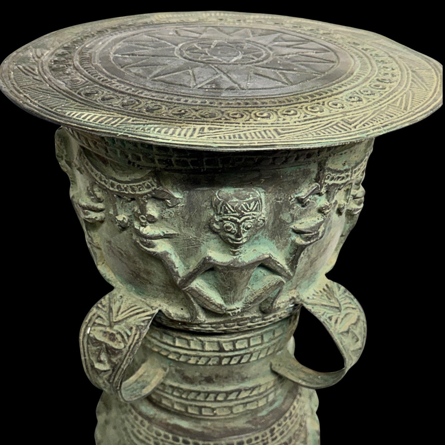 Vintage Balinese Bronze Rain Drum Side Table: Indonesian Art