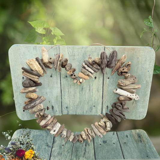 Rustic Driftwood Heart Wreath - Beach Cottage Wall Art Decor