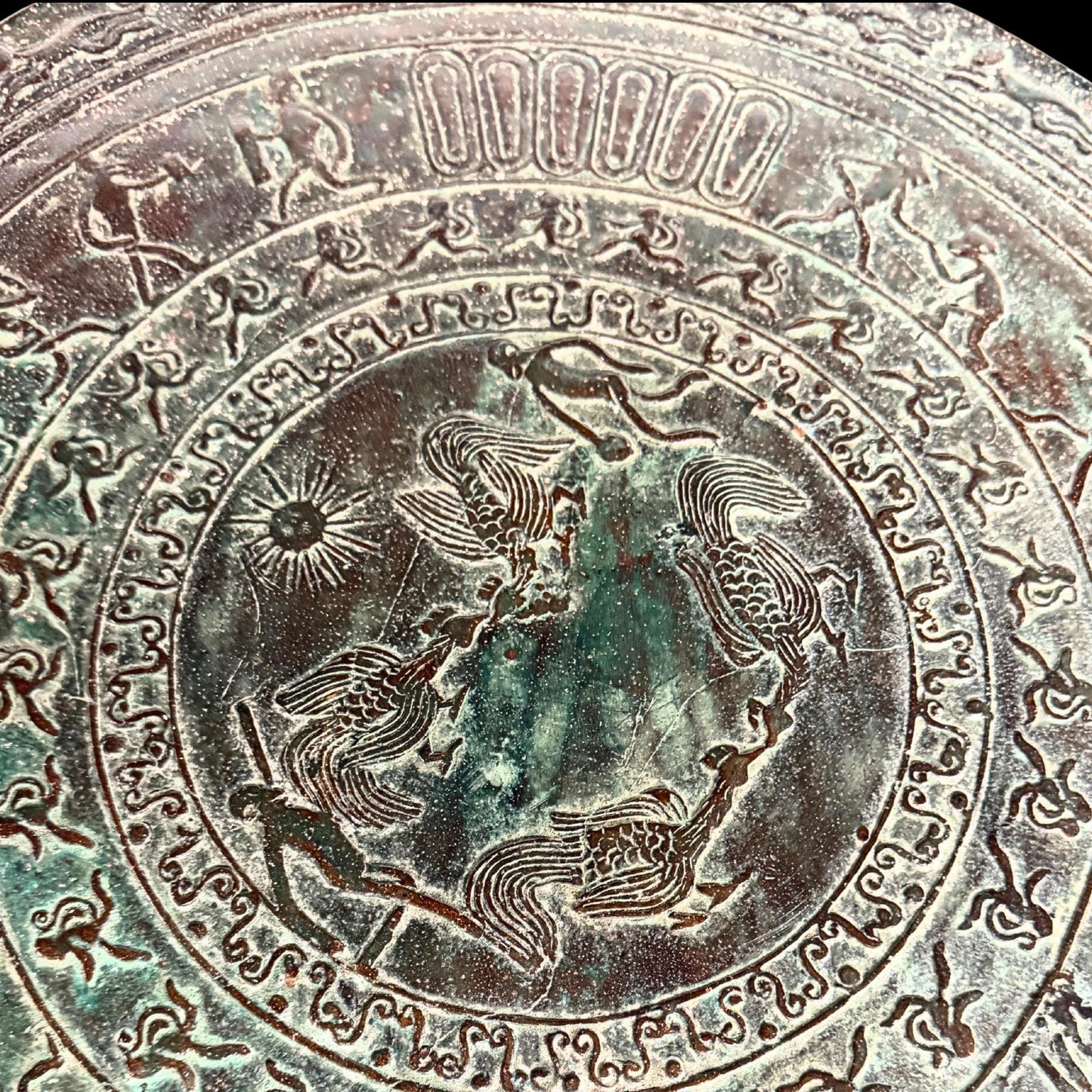 Vintage Balinese Bronze Rain Drum:  Garden Sculpture Side Table Indonesian Ethnographic Art