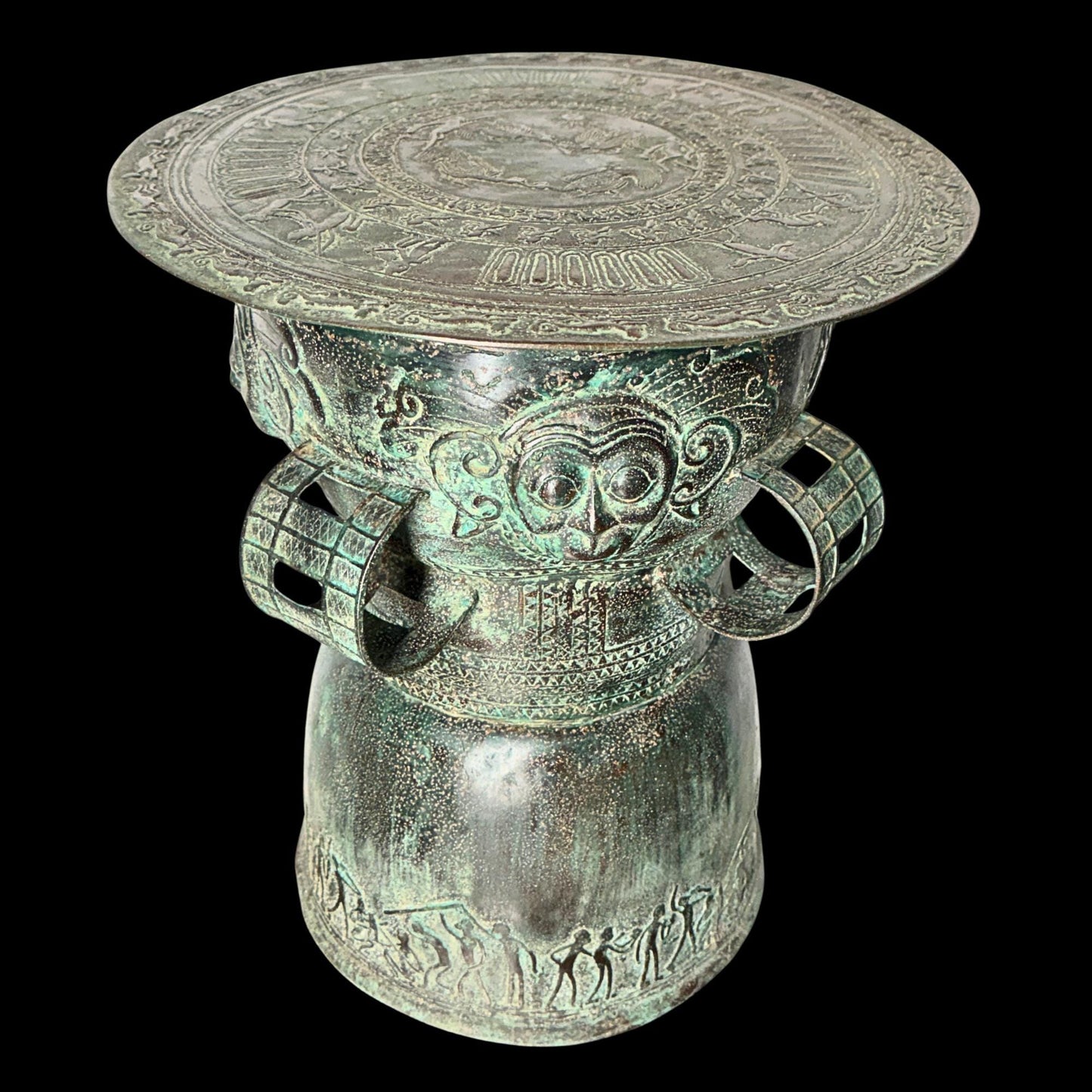 Vintage Balinese Bronze Rain Drum:  Garden Sculpture Side Table Indonesian Ethnographic Art